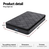 King Single Mattress: Giselle Bedding King Single Mattress 25cm Pocket Spring Latex Euro Top Medium Firm Bed