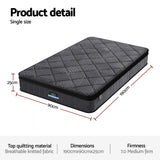 Single Mattress: Giselle Bedding Single Mattress 25cm Pocket Spring Latex Euro Top Medium Firm Bed
