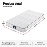 King Single Mattress: Giselle King Single Mattress 20cm with Reinforced Edge Support Egg-Crate Foam