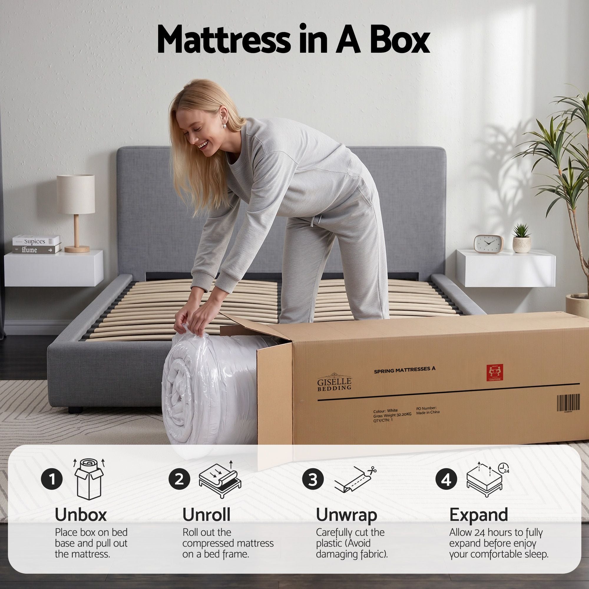 Giselle Bedding Queen Mattress 23cm Pocket Spring Mattress with Adjustable Firmness Reversible Foam Layer for Medium Firm & Firm Support Motion Isolation Bedroom Bed