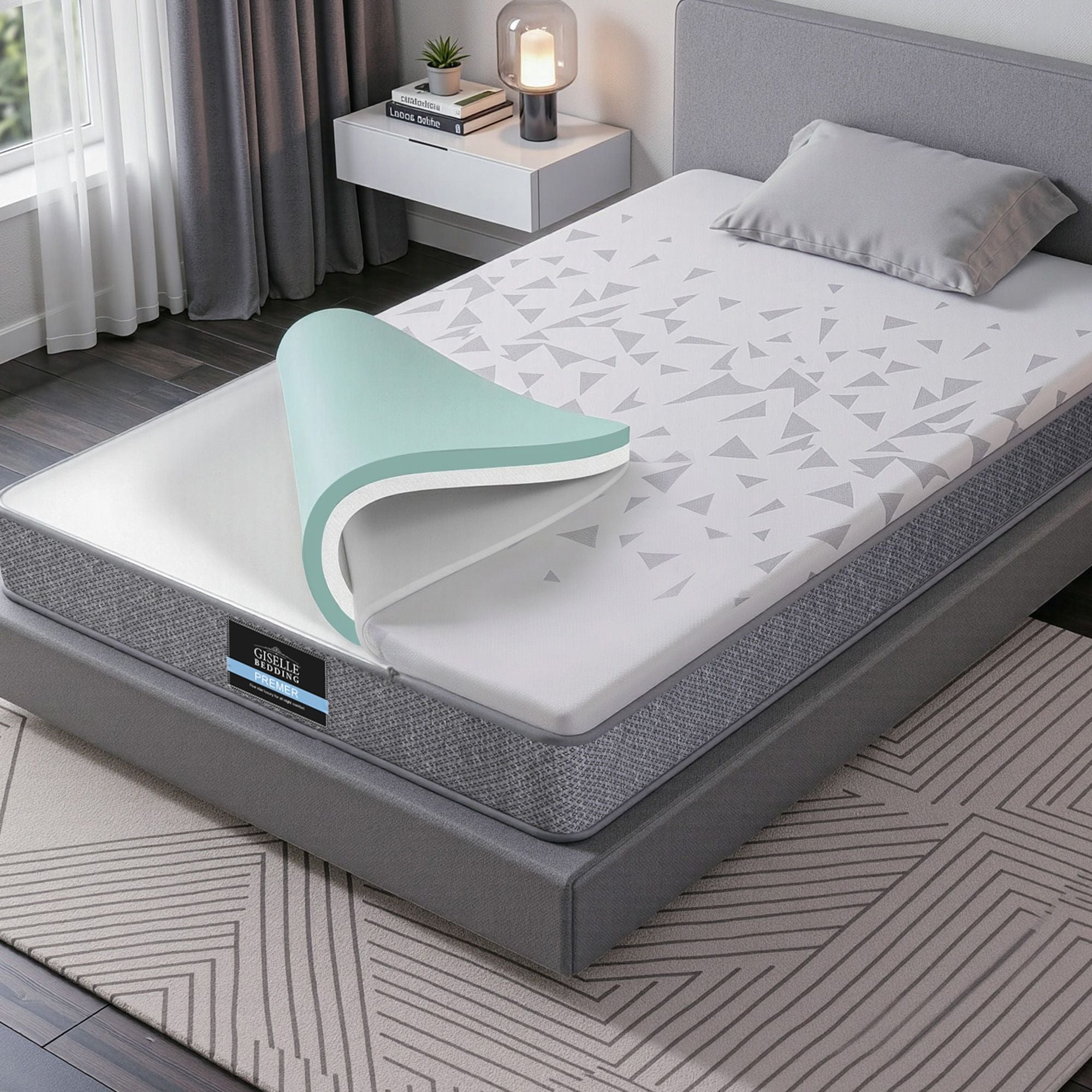 Giselle Bedding Single Mattress 23cm Pocket Spring Mattress with Adjustable Firmness Reversible Foam Layer for Medium Firm & Firm Support Motion Isolation Bedroom Bed