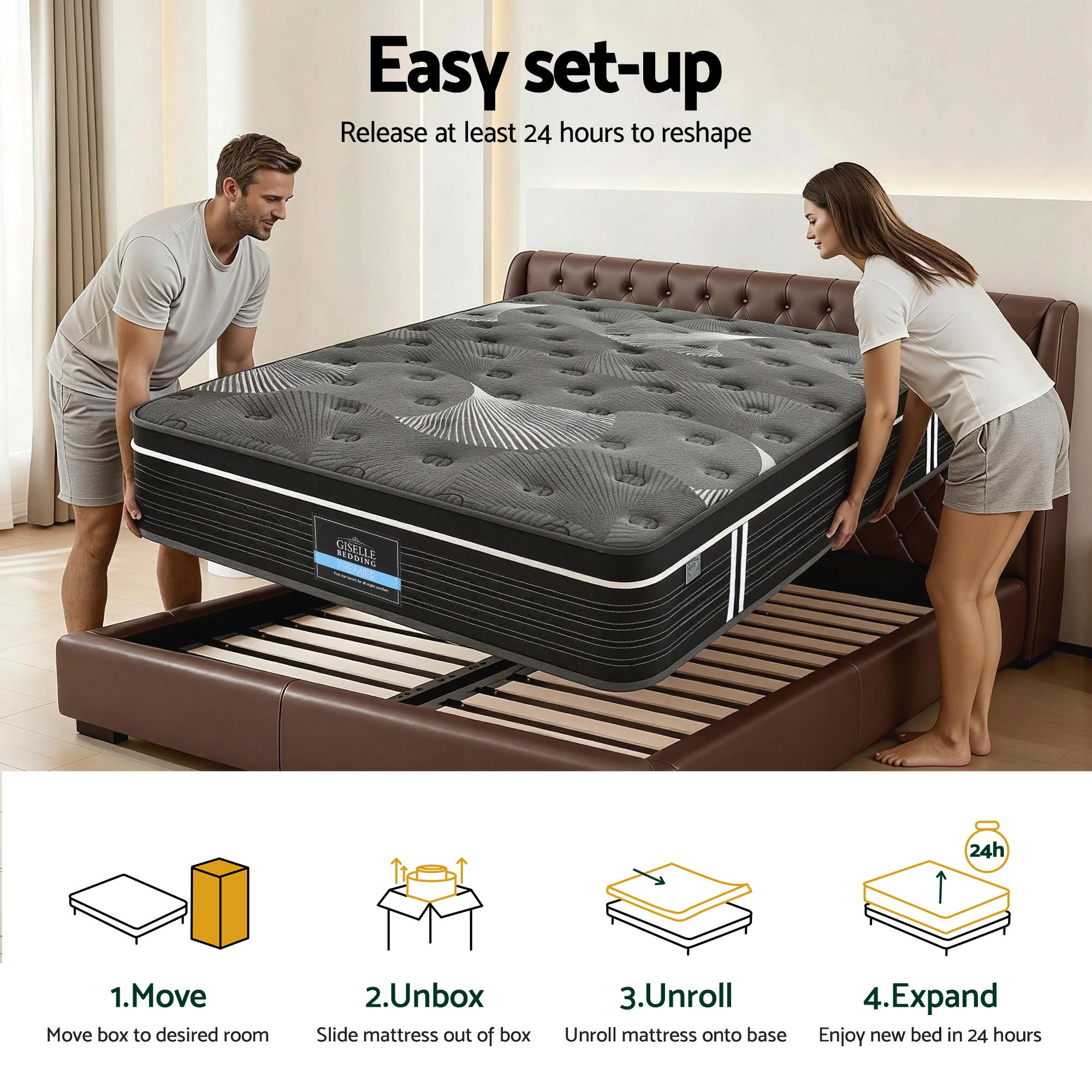 Giselle Bedding Double Mattress 35cm Euro Top with Graphene Cooling Comfort Medium Firm
