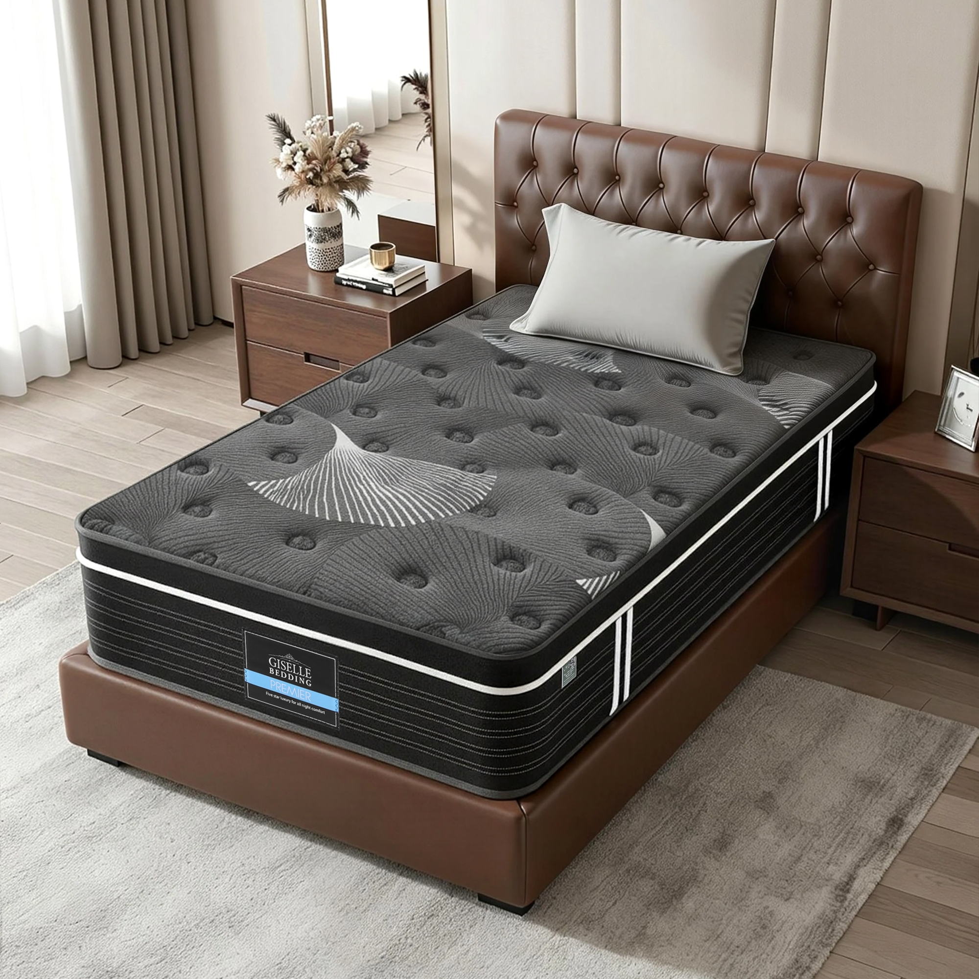 Giselle Bedding King Single Mattress 35cm Euro Top with Graphene Cooling Comfort Medium Firm