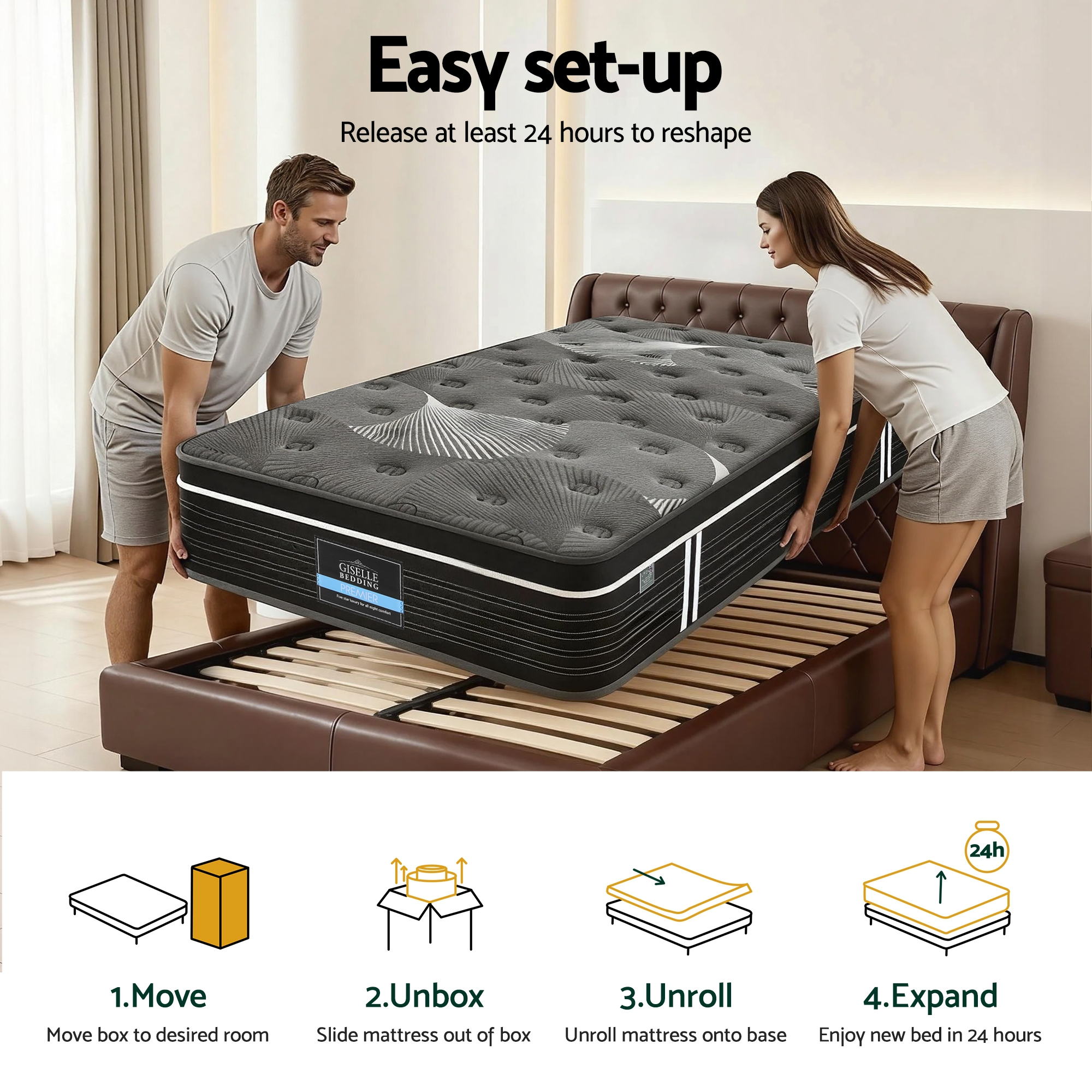 Giselle Bedding King Single Mattress 35cm Euro Top with Graphene Cooling Comfort Medium Firm