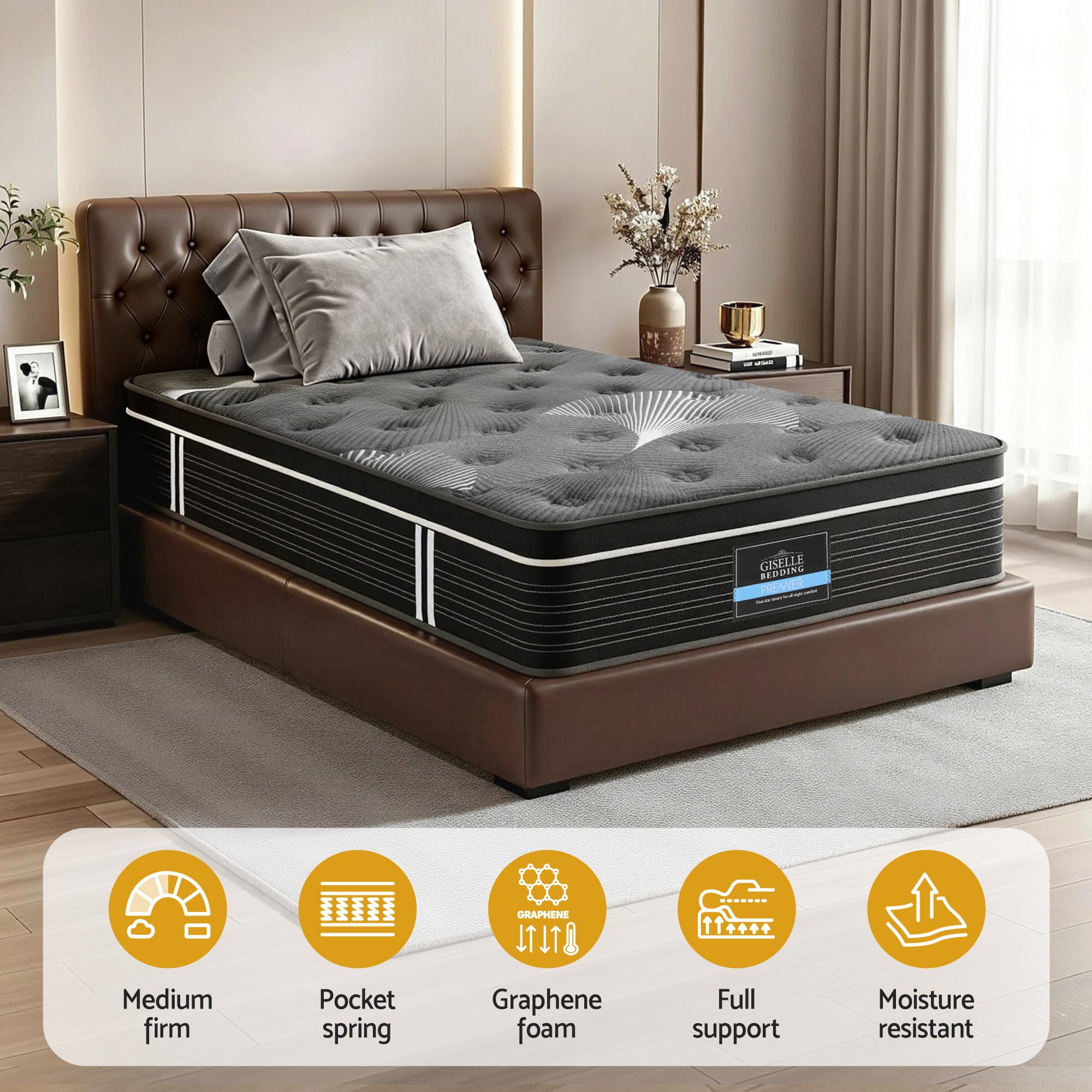 Giselle Bedding Single Mattress 35cm Euro Top with Graphene Cooling Comfort Medium Firm