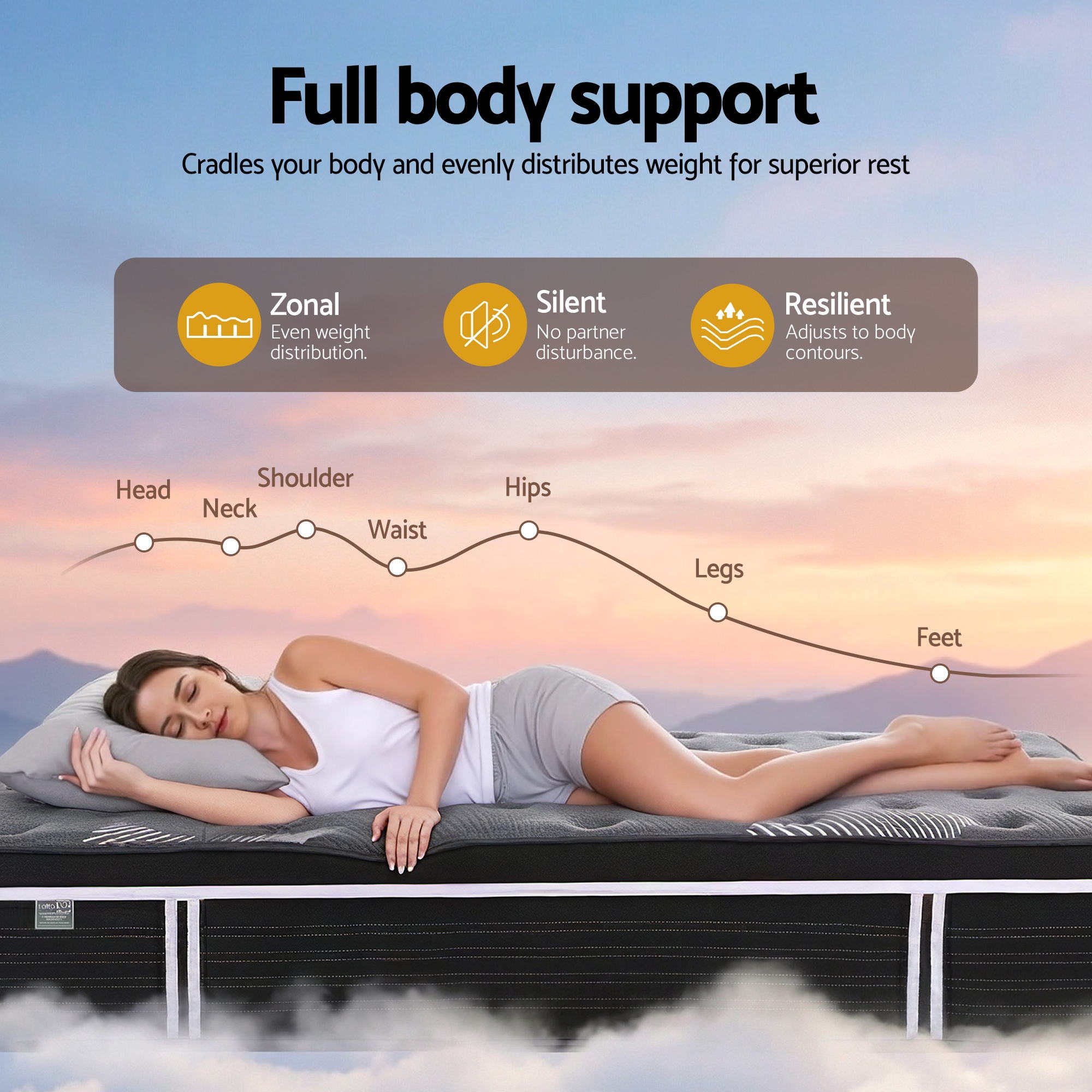 Giselle Bedding Single Mattress 35cm Euro Top with Graphene Cooling Comfort Medium Firm