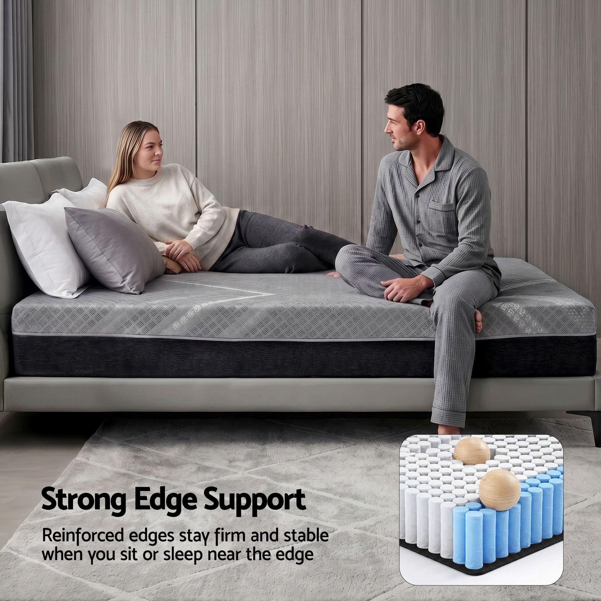Giselle King Mattress 26cm Firm Pocket Spring Dual Edge Support Dark Grey