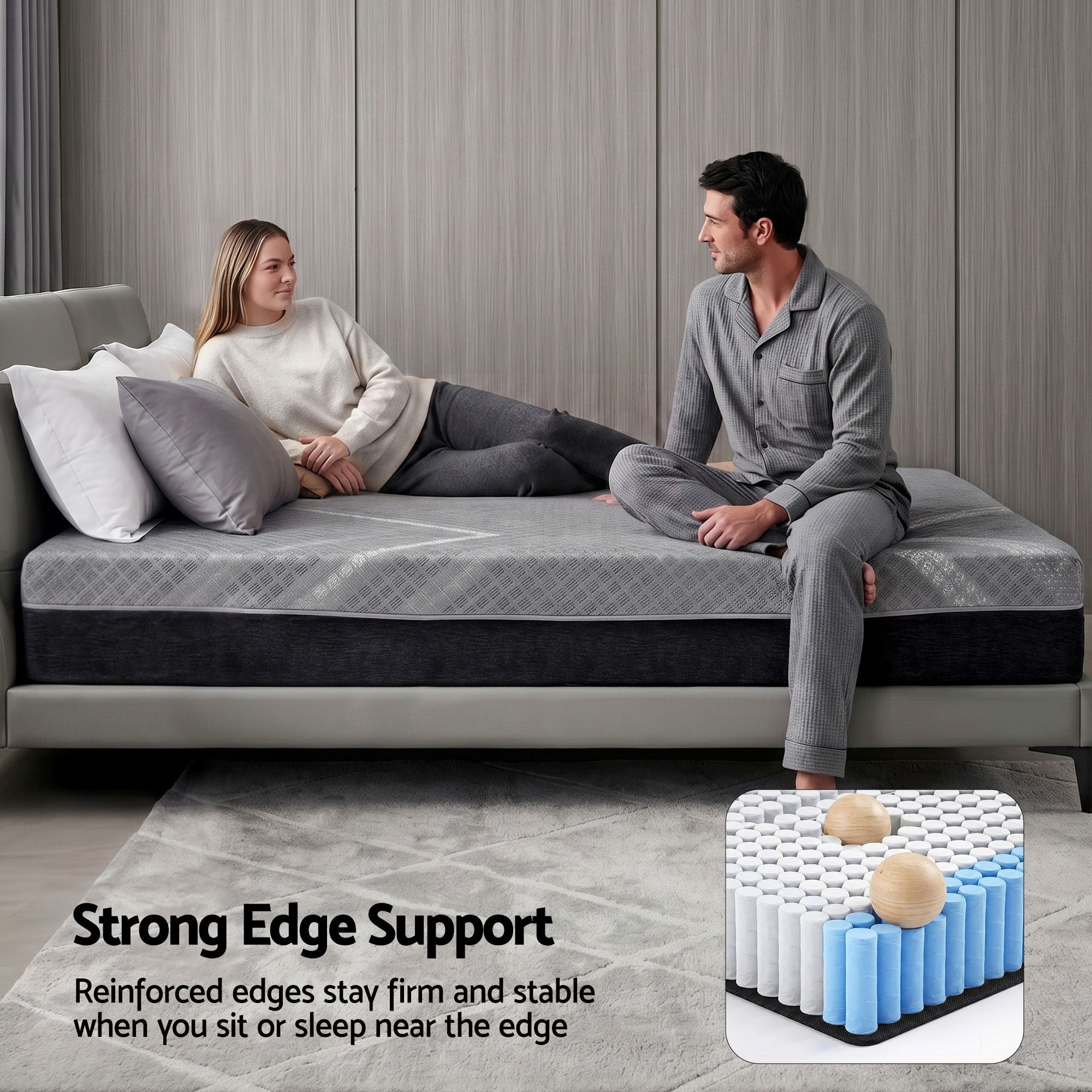 Giselle King Single Mattress 26cm Firm Pocket Spring Dual Edge Support Dark Grey