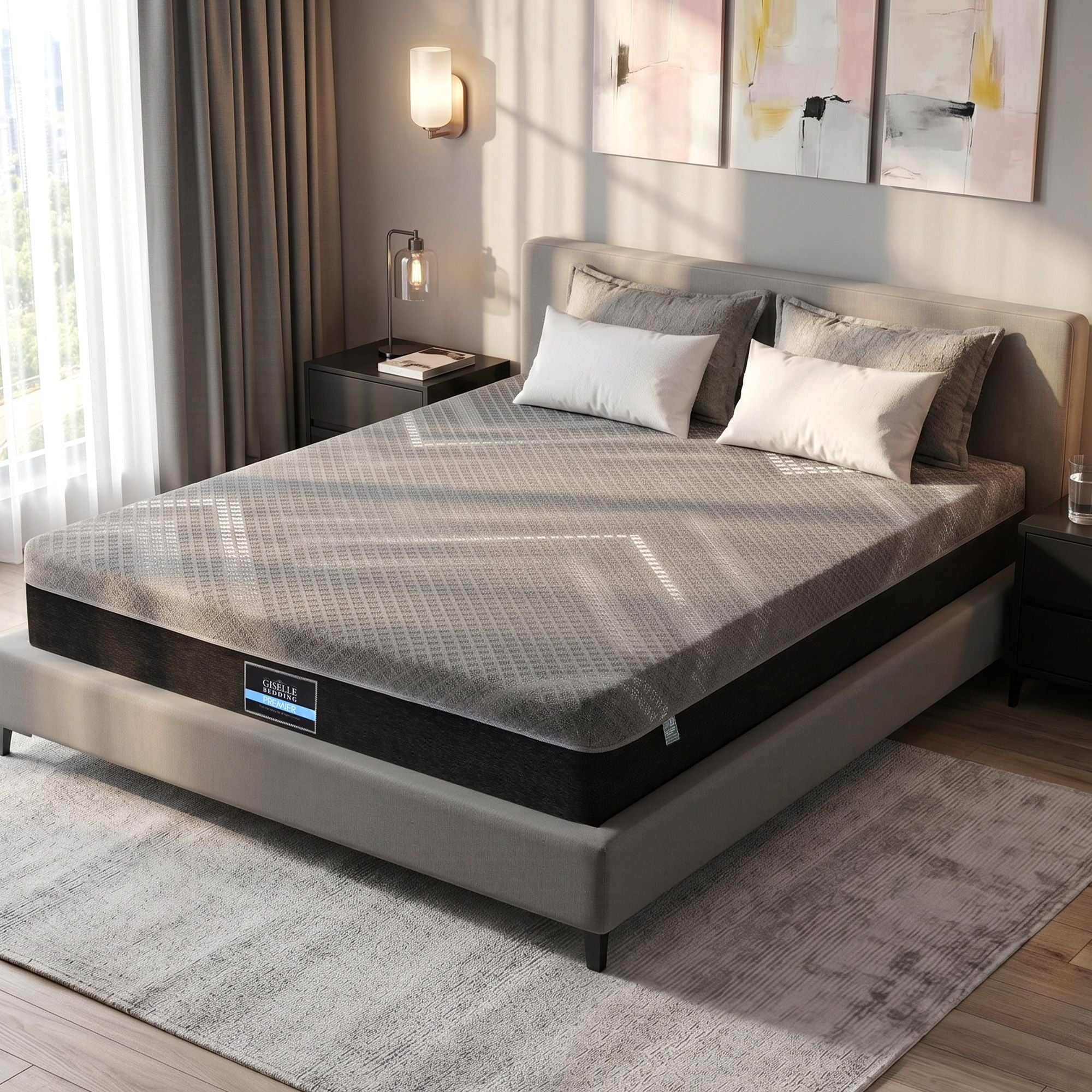 Giselle Queen Mattress 26cm Firm Pocket Spring Dual Edge Support Dark Grey