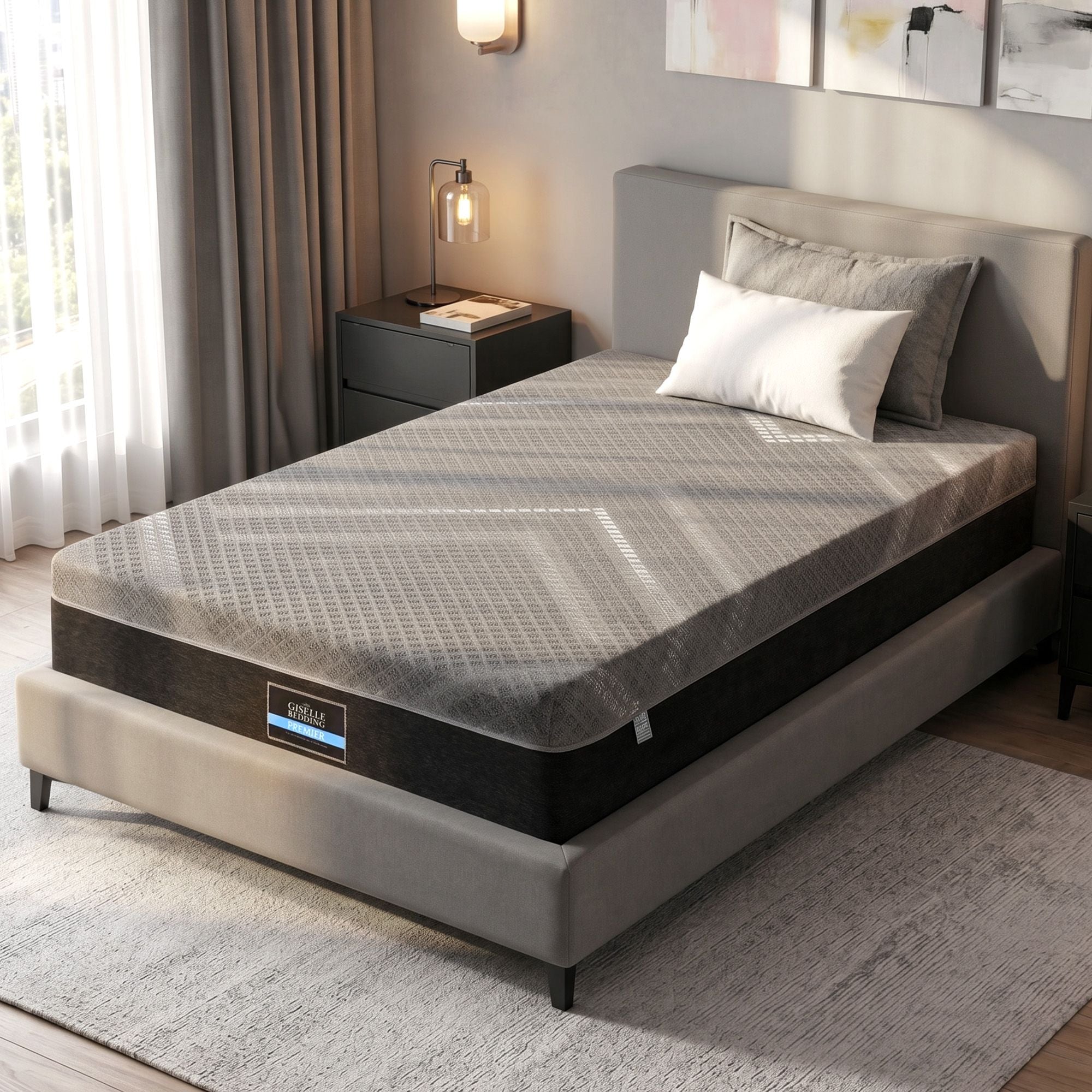 Giselle Single Mattress 26cm Firm Pocket Spring Dual Edge Support Dark Grey