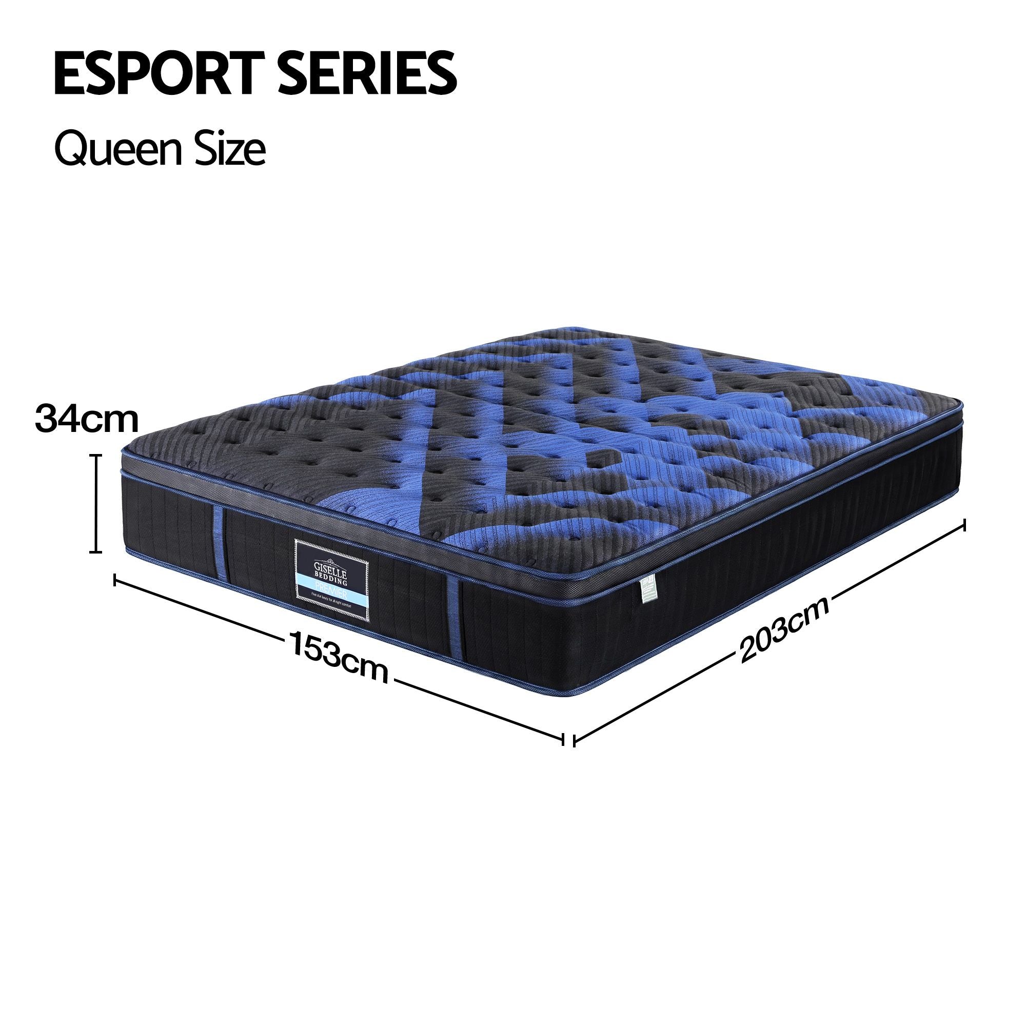 Giselle 34cm Queen Hybrid Mattress with Cooling Gel Memory Foam and Edge Support