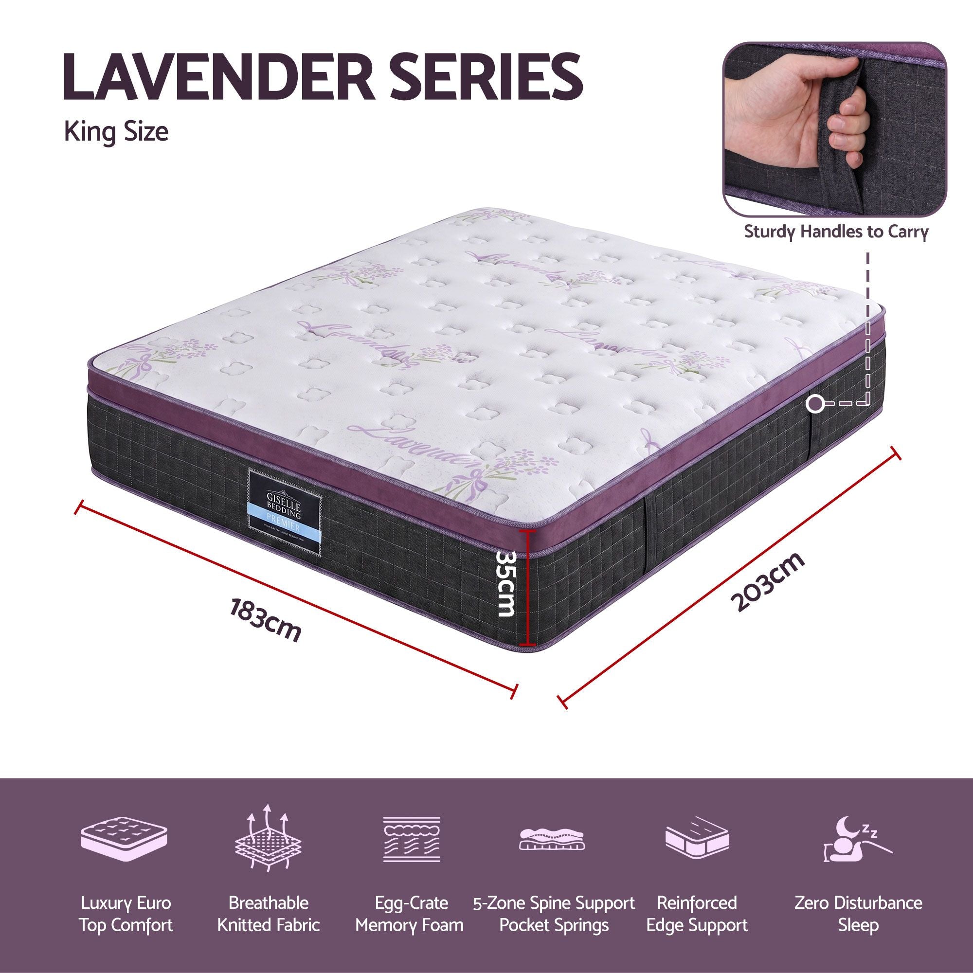 Giselle King Euro Top Mattress Firm Pocket Spring Edge Support