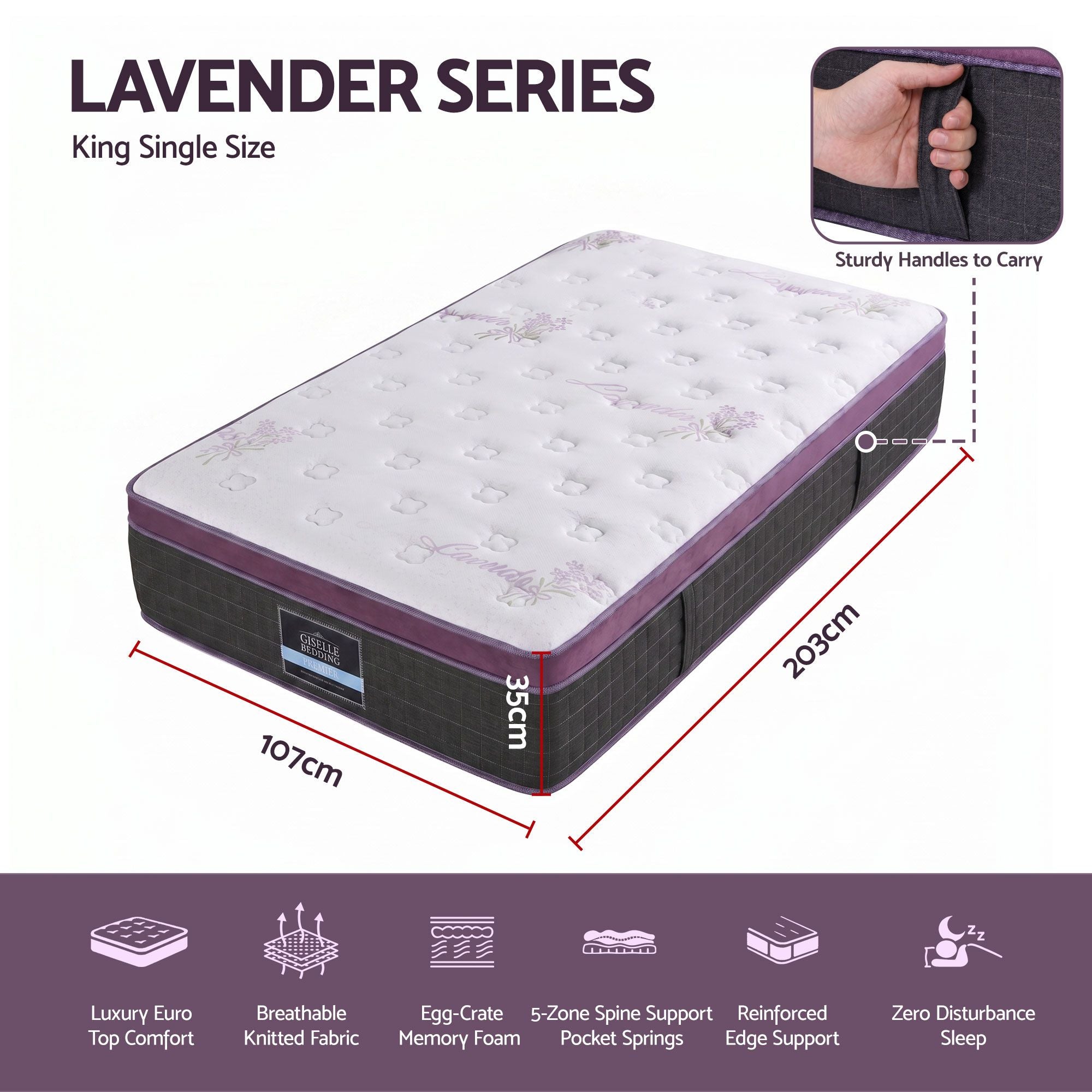 Giselle King Single Euro Top Mattress Firm Pocket Spring Edge Support