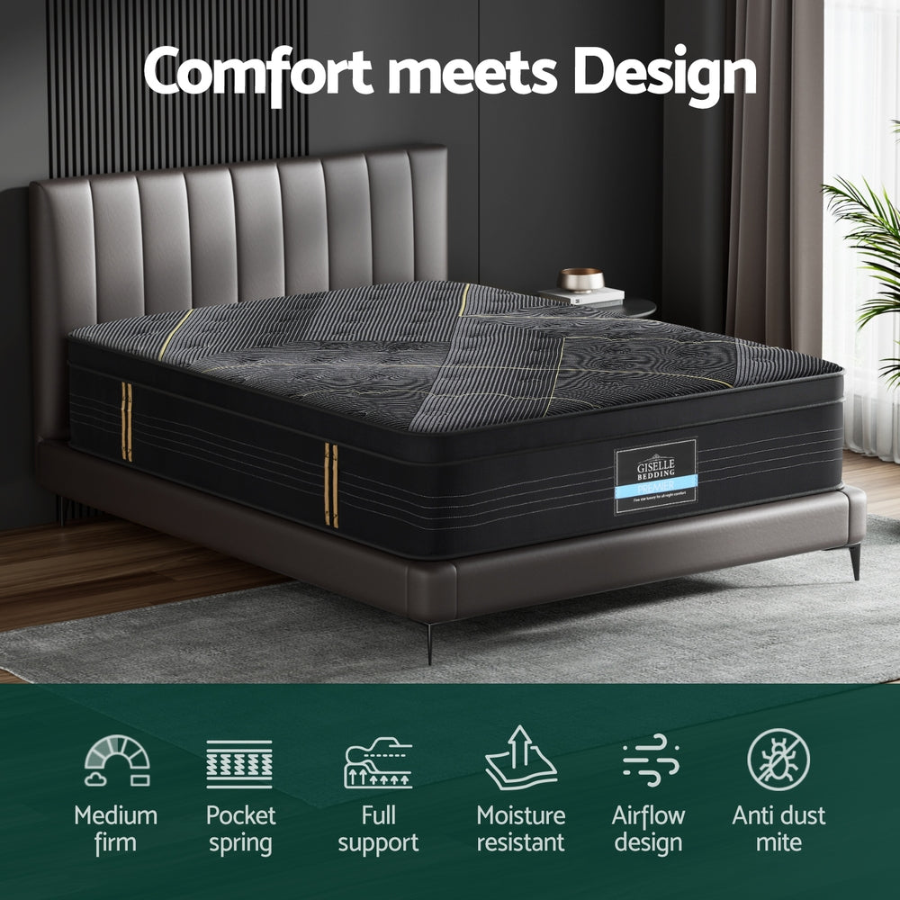 Queen Mattress: 35cm Giselle Mattress Queen Bed Bamboo Pocket Firm Foam