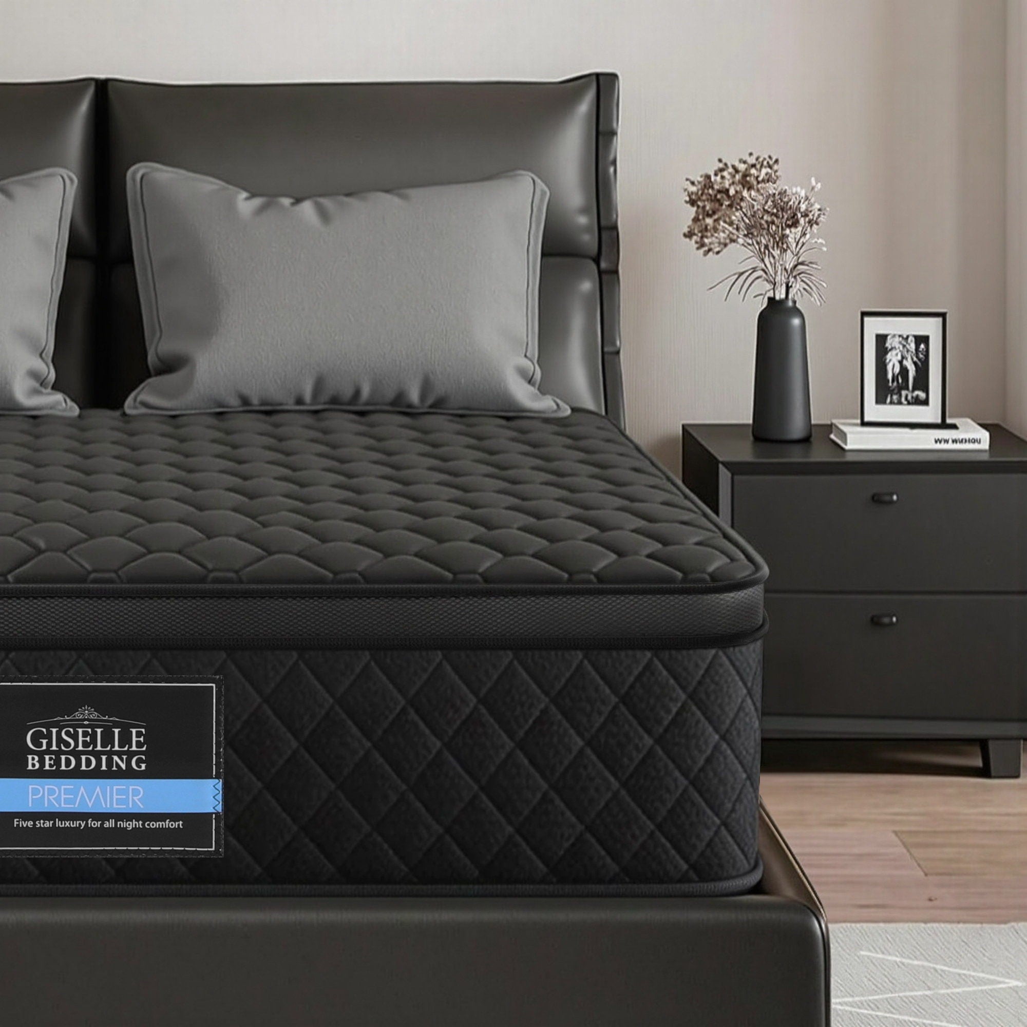 Giselle Bedding Double Mattress 34cm Euro Top with 5-Zone Pocket Spring Support Black