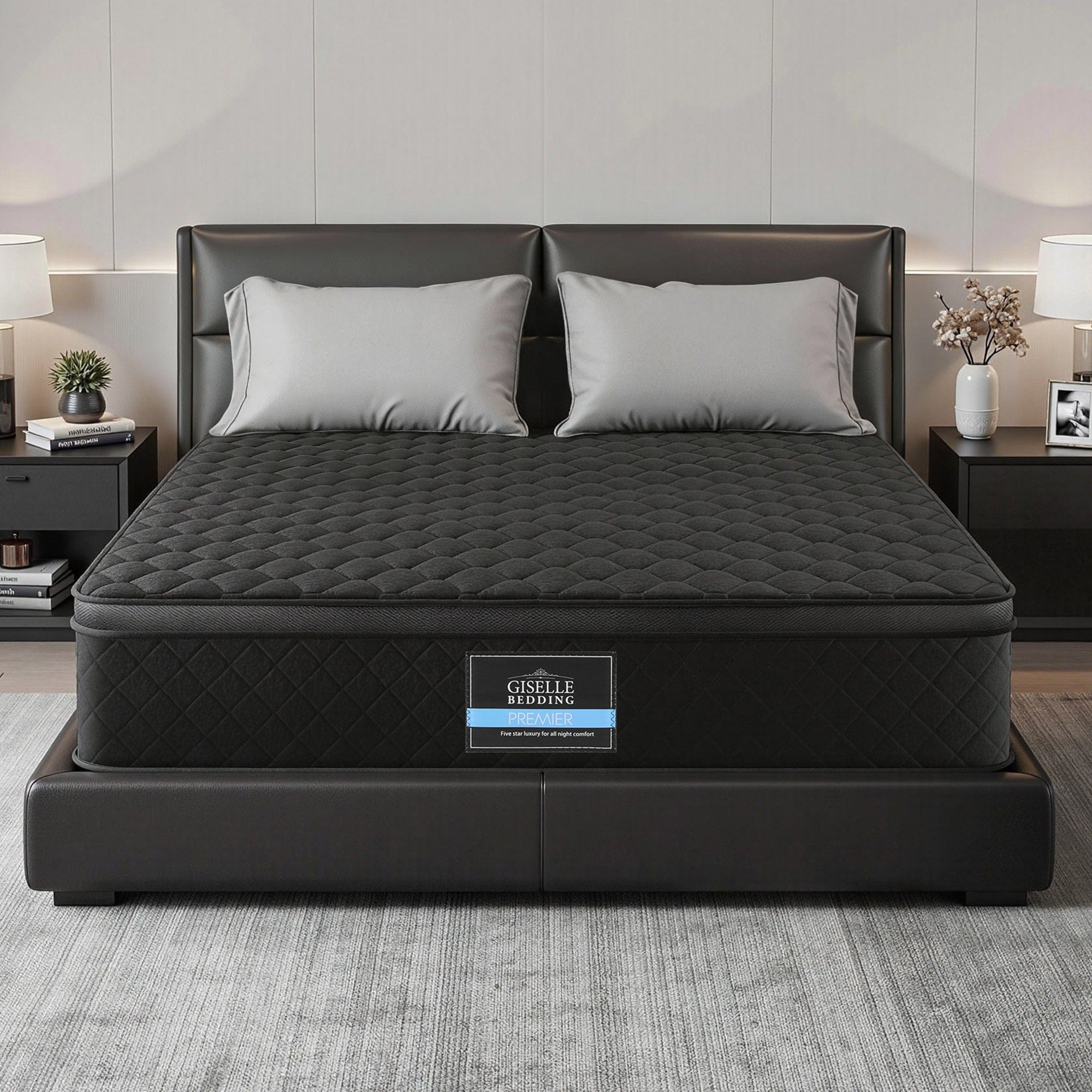 Giselle Bedding Double Mattress 34cm Euro Top with 5-Zone Pocket Spring Support Black