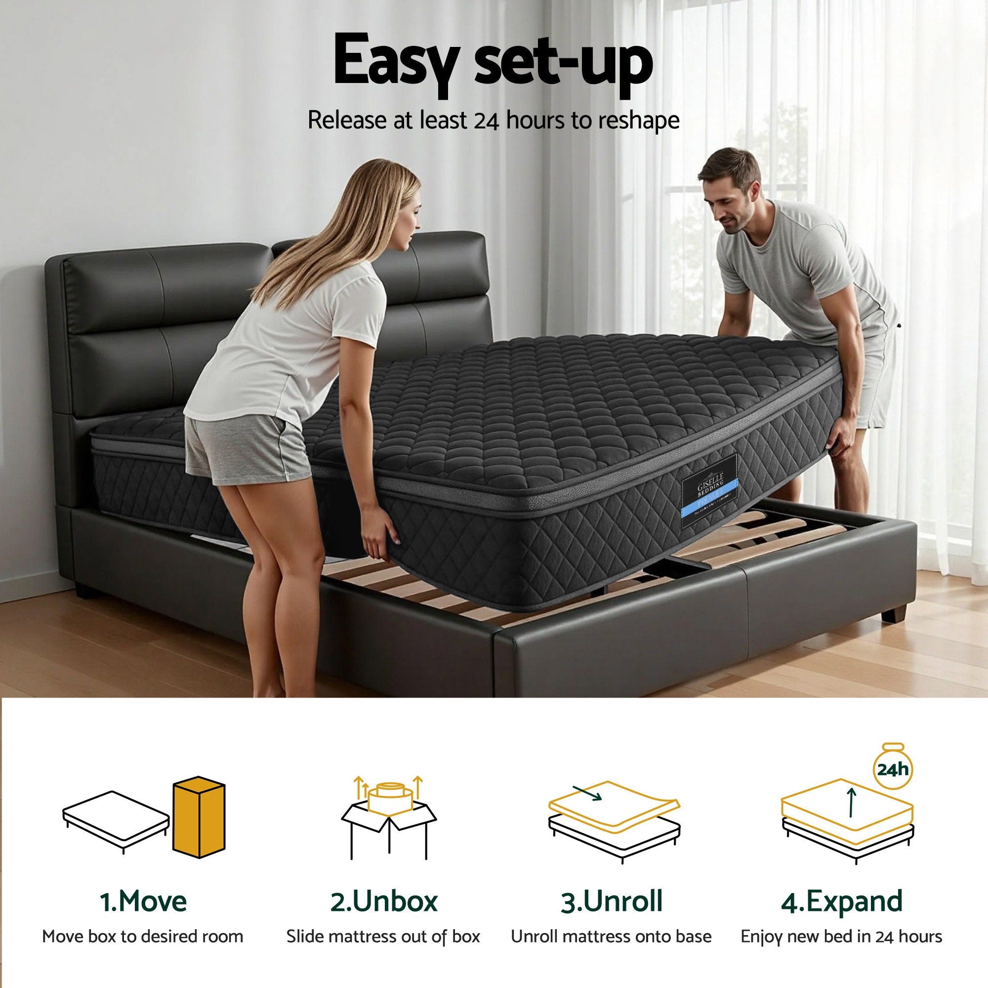 Giselle Bedding King Mattress 34cm Euro Top with 5-Zone Pocket Spring Support Black