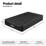 King Single Mattress: Giselle Bedding King Single Mattress 34cm Euro Top with 5-Zone Pocket Spring Support Black