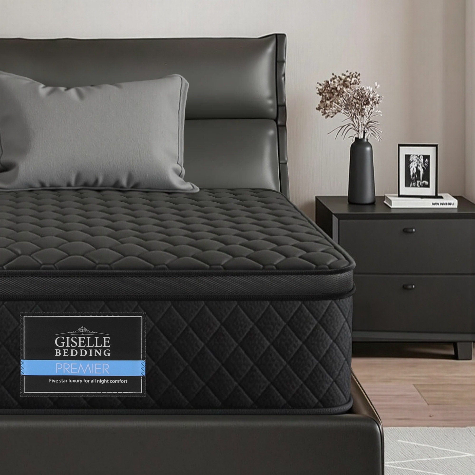 Single Mattress: Giselle Bedding Single Mattress 34cm Euro Top with 5-Zone Pocket Spring Support Black