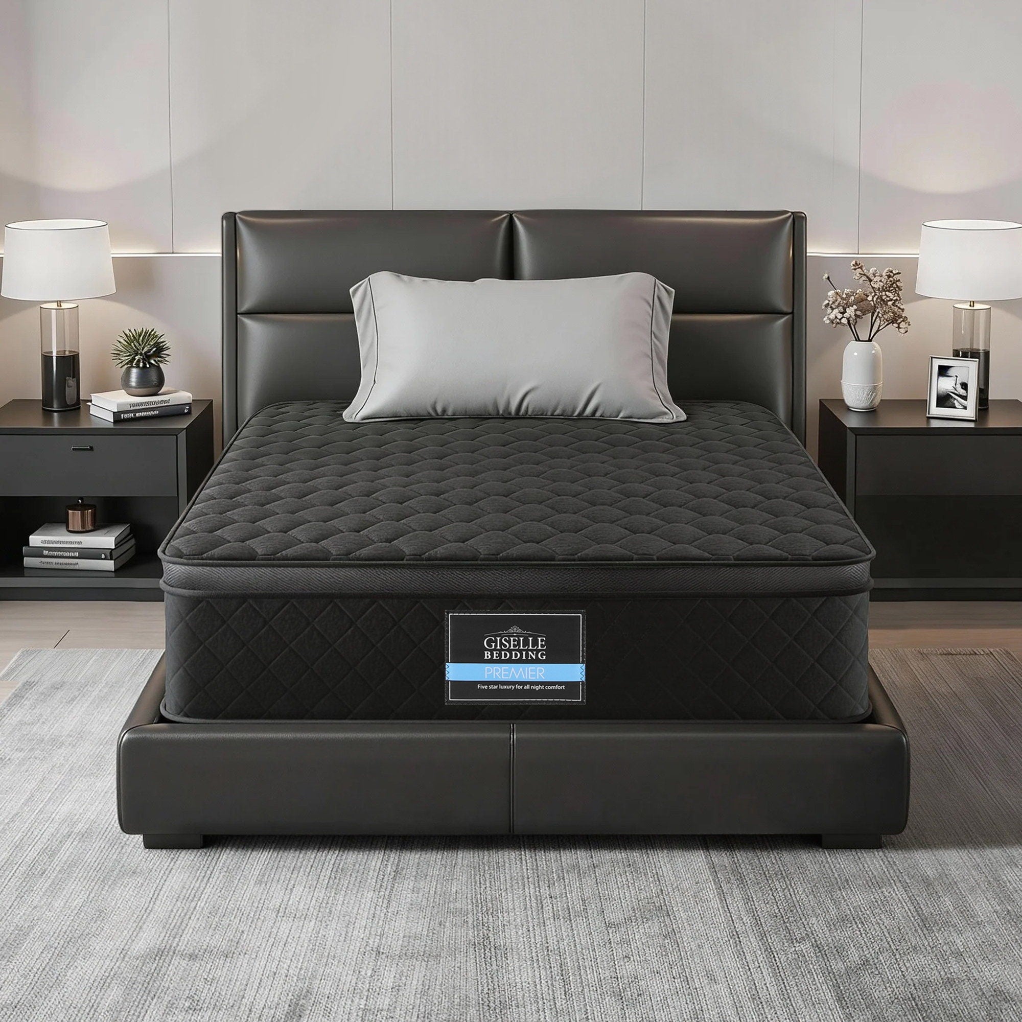 Single Mattress: Giselle Bedding Single Mattress 34cm Euro Top with 5-Zone Pocket Spring Support Black