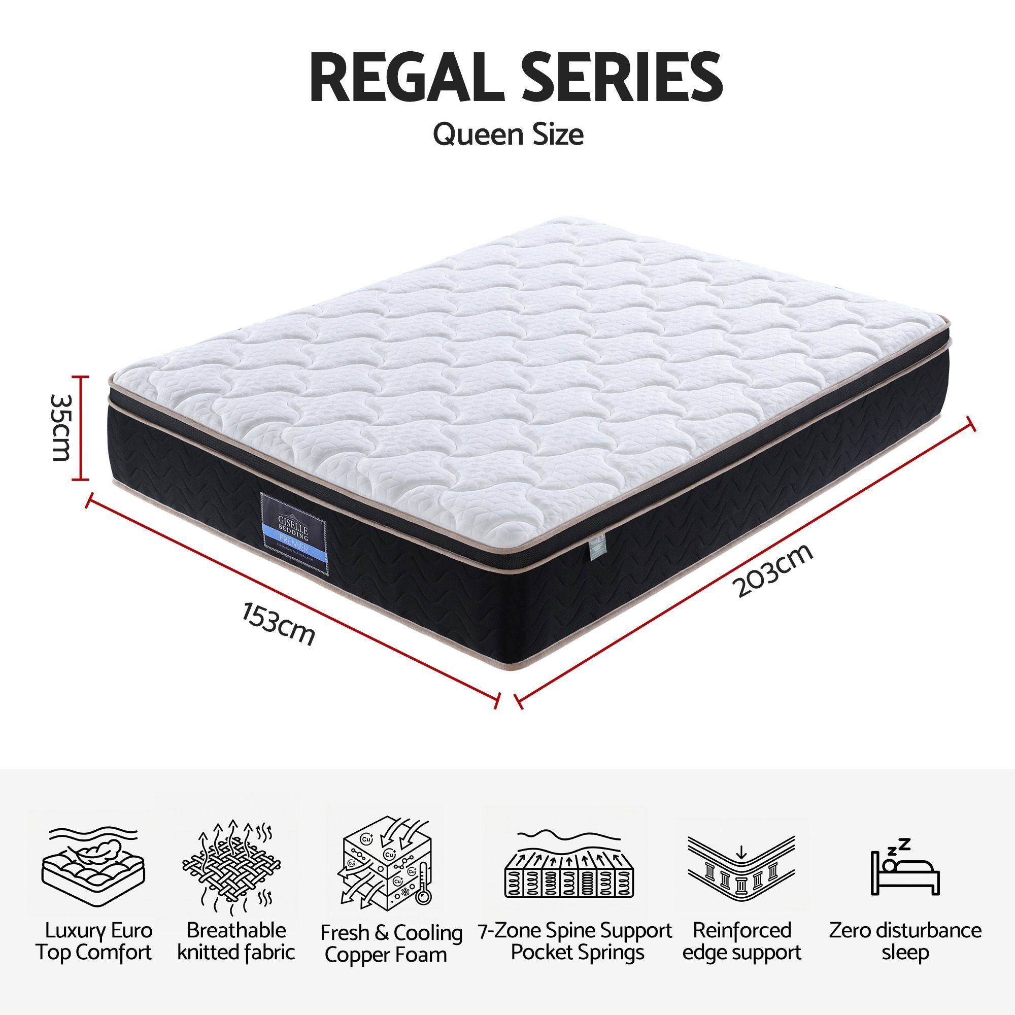 Giselle 35cm Queen Mattress Firm with Copper Memory Foam and Edge Support