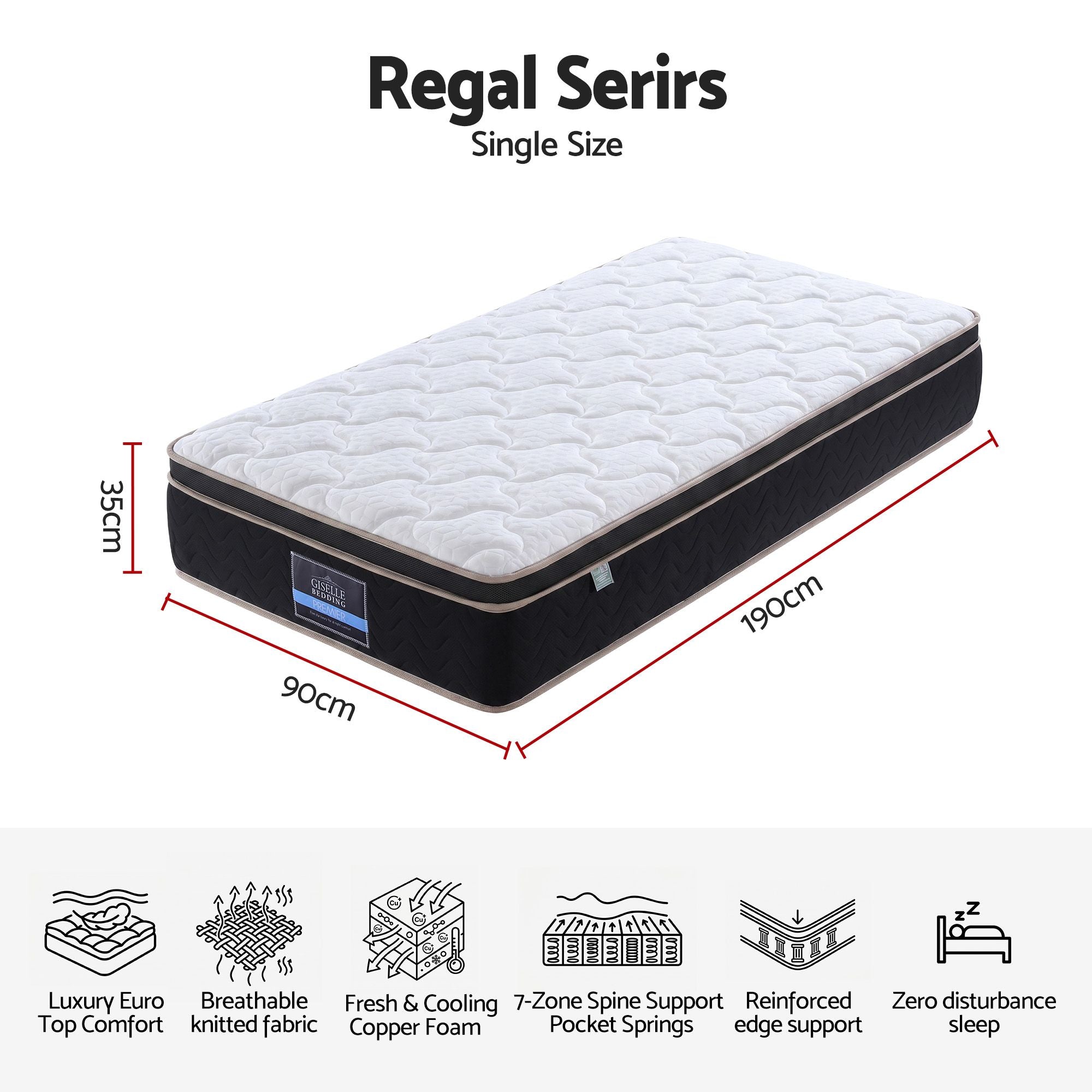 Giselle 35cm Single Mattress Firm with Copper Memory Foam and Edge Support
