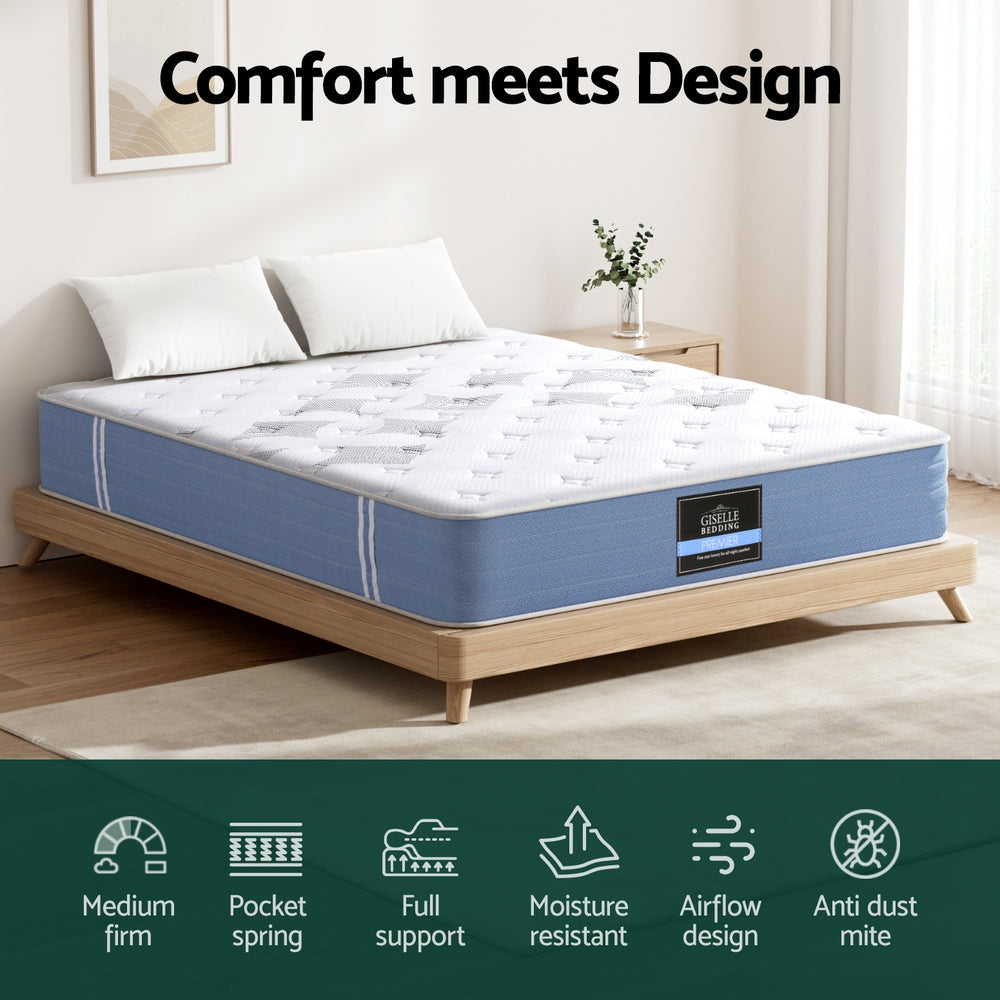 Queen Mattress: 25cm Giselle Mattress Queen Bed Pocket Spring Mattresses