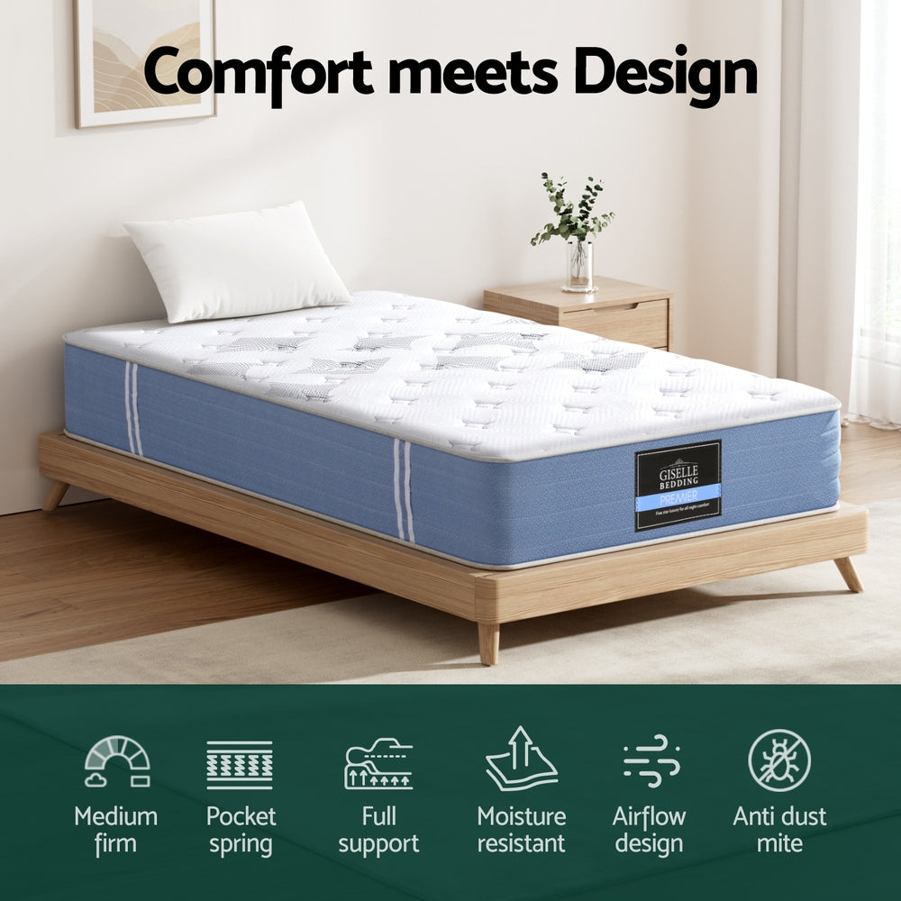 Single Mattress: 25cm Giselle Mattress Single Bed Pocket Spring Mattresses