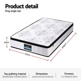 King Single Mattress: Giselle Bedding King Single Mattress 30cm Pocket Spring Euro Top Medium Firm Foam