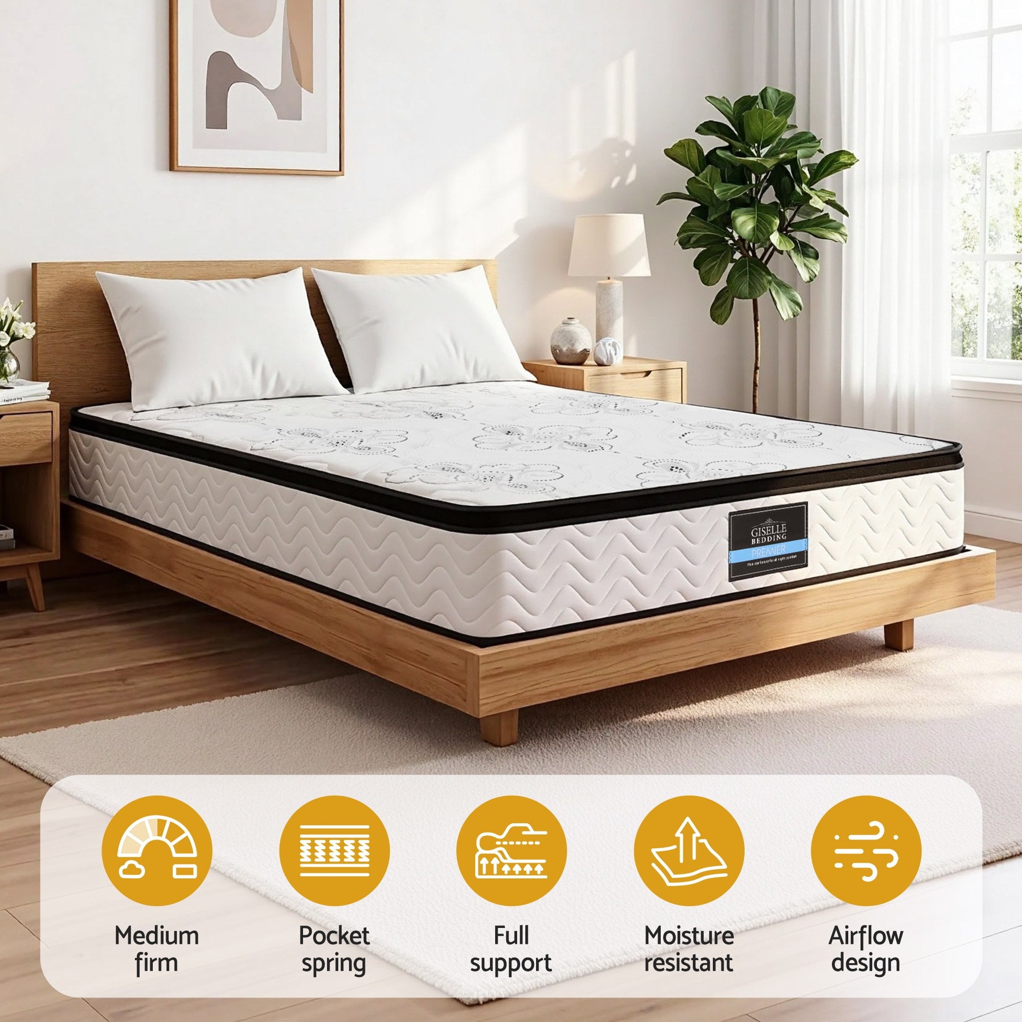 Queen Mattress: Giselle Bedding Queen Mattress 30cm Pocket Spring Euro Top Medium Firm Foam