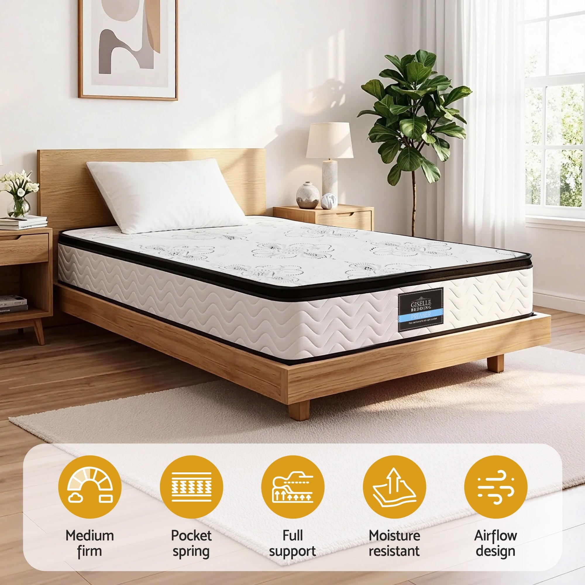 Single Mattress: Giselle Bedding Single Mattress 30cm Pocket Spring Euro Top Medium Firm Foam