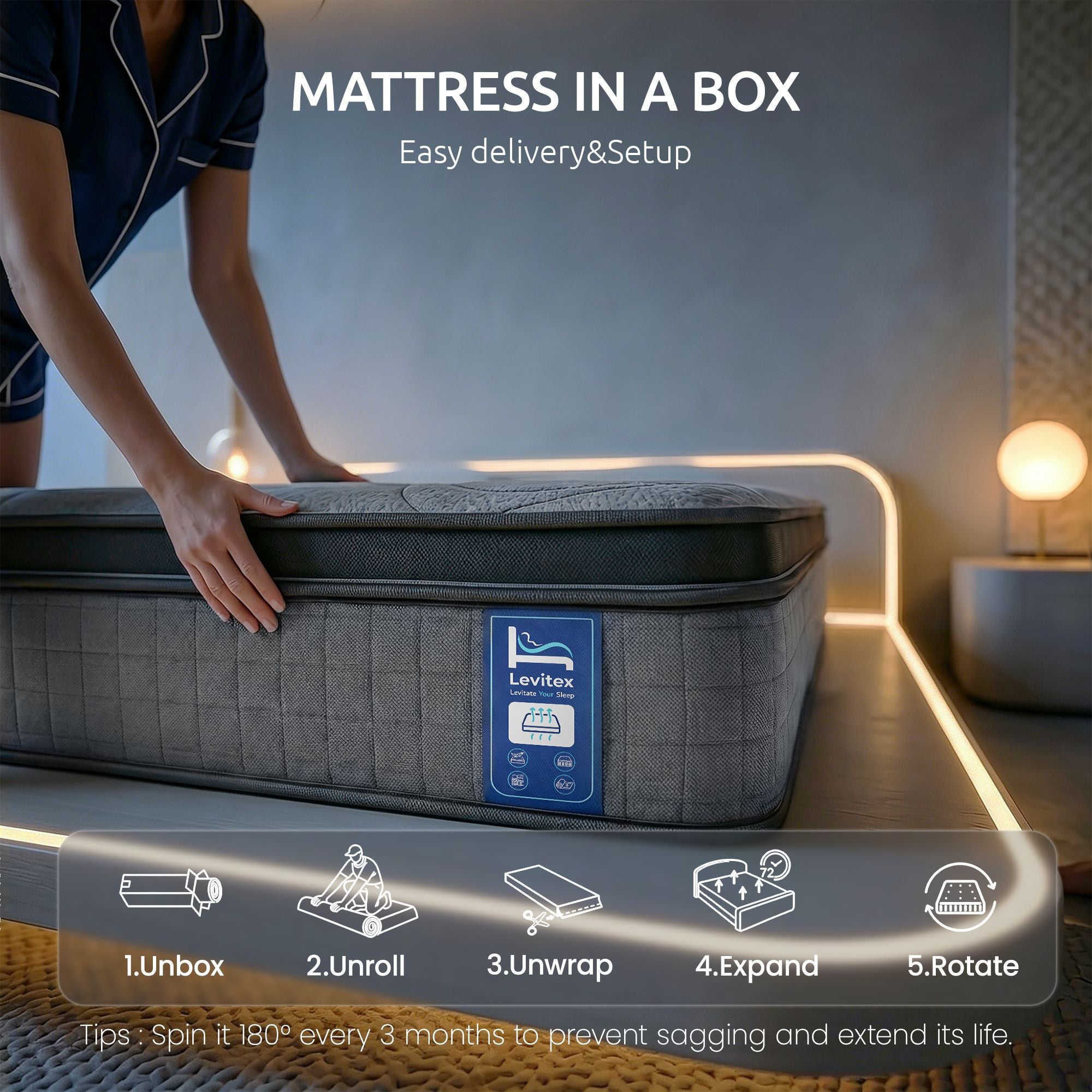 Levitex King Single Mattress 33 cm 7-Zone Pocket Spring 8.0 Extra Firm with Dual-Row Edge Support & Breathable Knit Cover