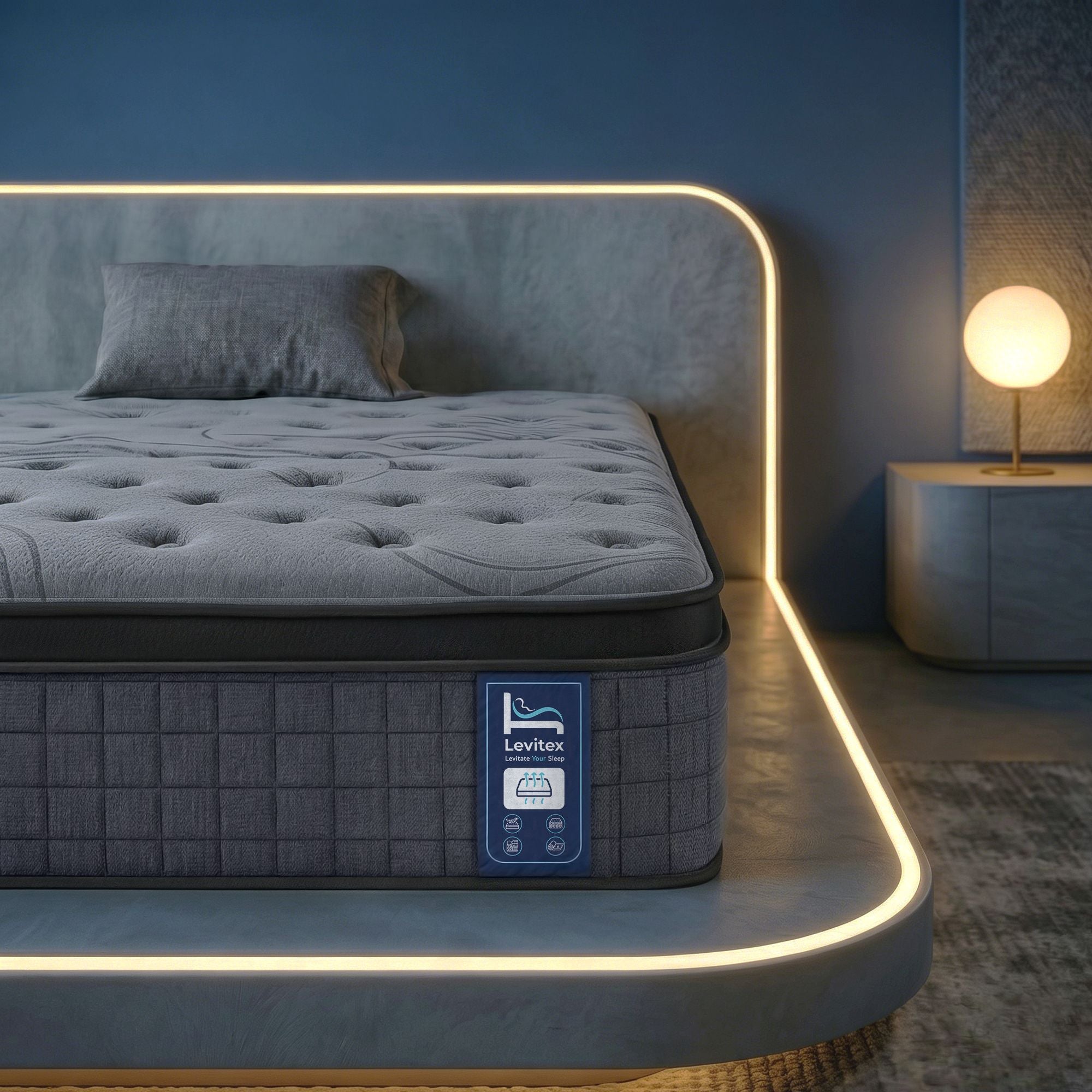 Levitex Single Mattress 33 cm 7-Zone Pocket Spring 8.0 Extra Firm with Dual-Row Edge Support & Breathable Knit Cover