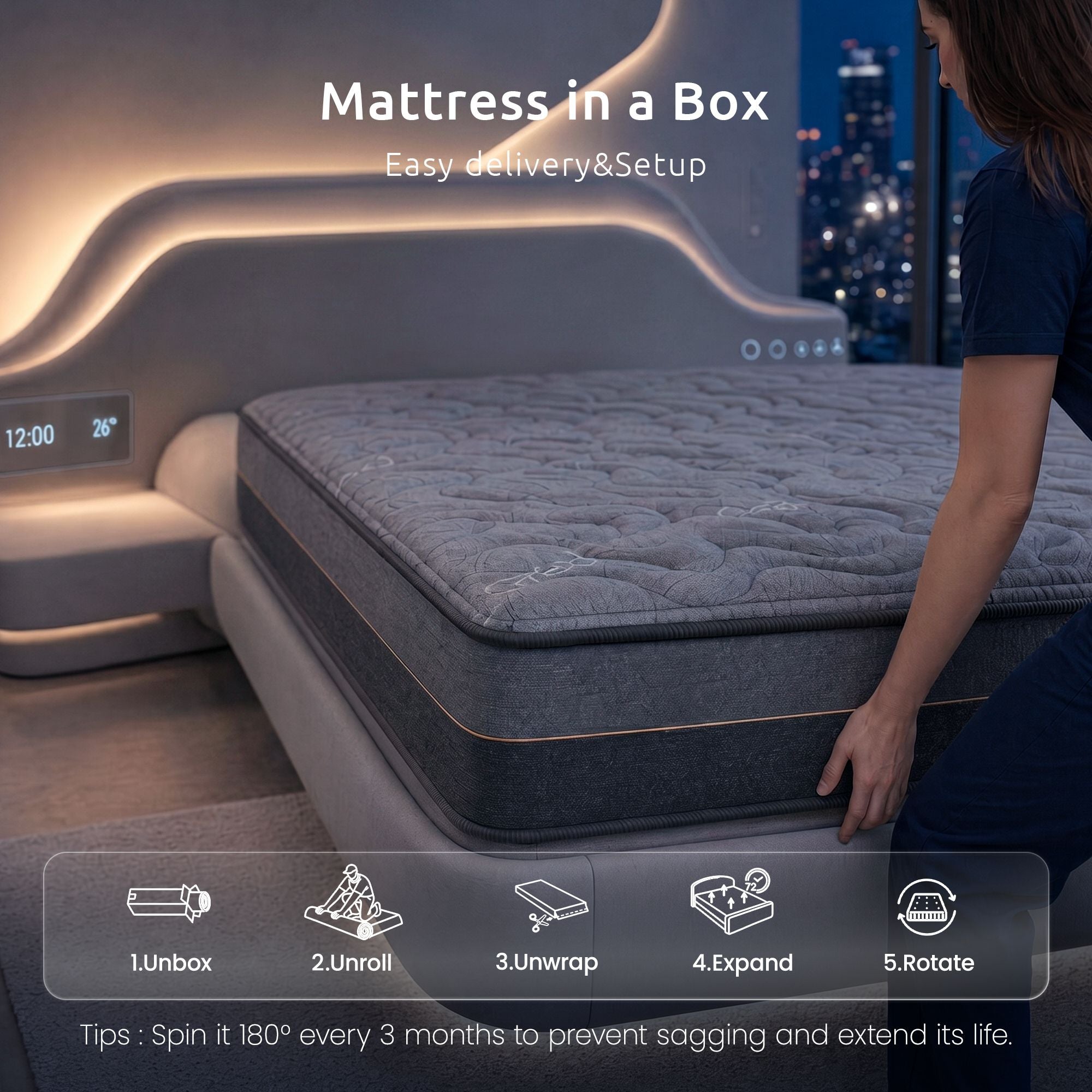 Levitex 25 cm Hybrid Pocket Spring Mattress Firm with 4cm Egg Crate Foam for Deep Sleep Bamboo Charcoal Fabric ‌King Single