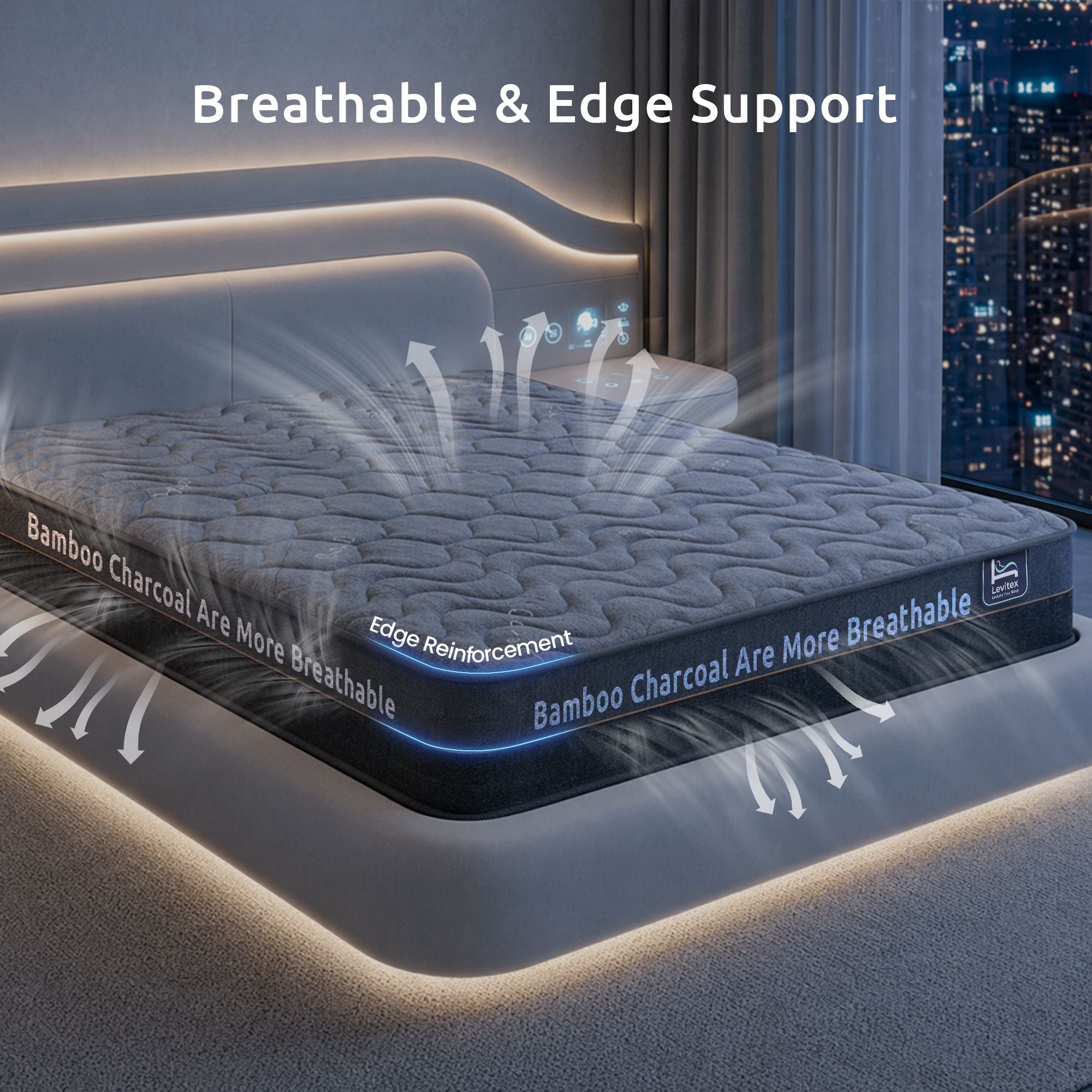 Levitex Queen Mattress 25 cm Hybrid Pocket Spring with 4cm Egg Crate Foam for Deep Sleep Bamboo Charcoal Fabric