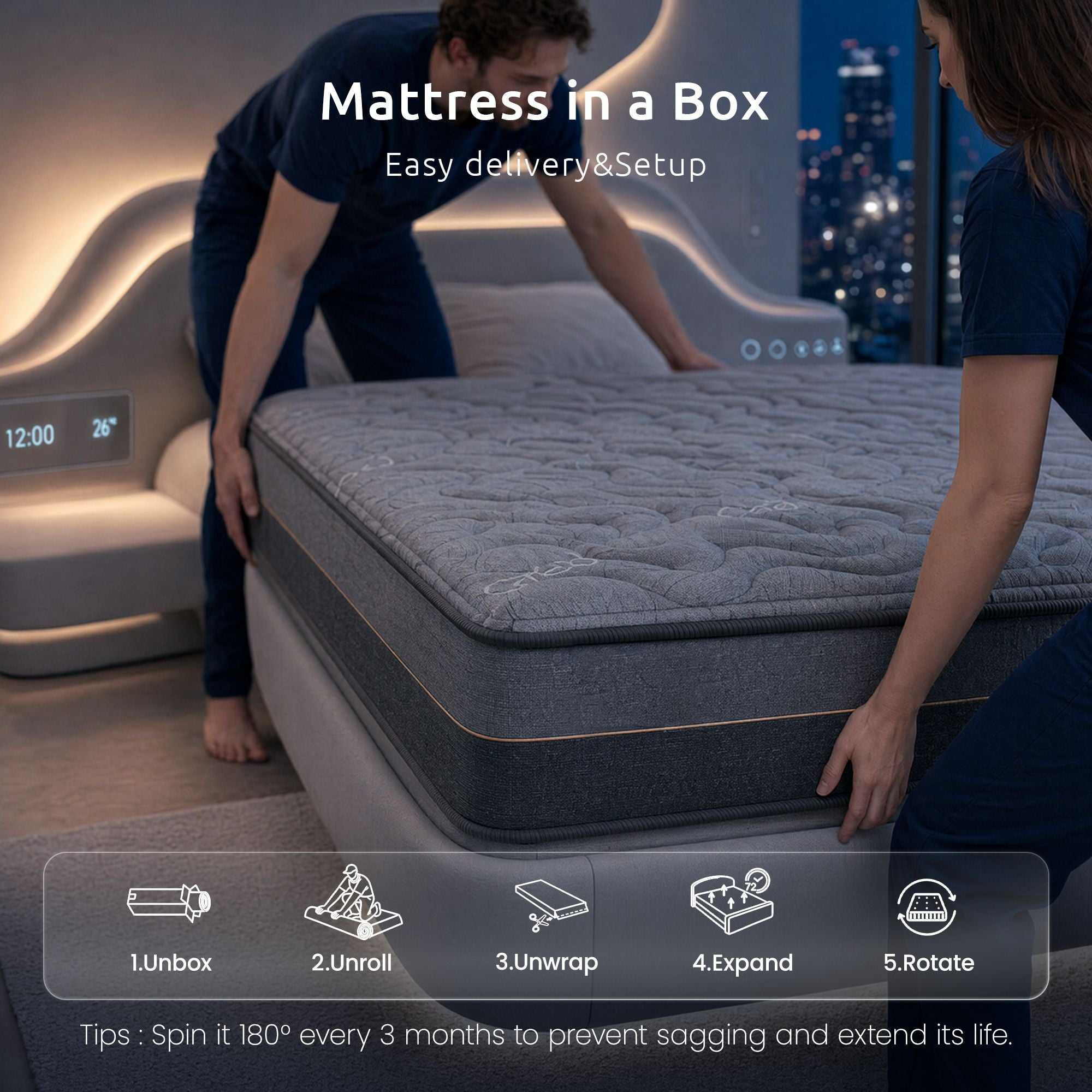 Levitex Queen Mattress 25 cm Hybrid Pocket Spring with 4cm Egg Crate Foam for Deep Sleep Bamboo Charcoal Fabric