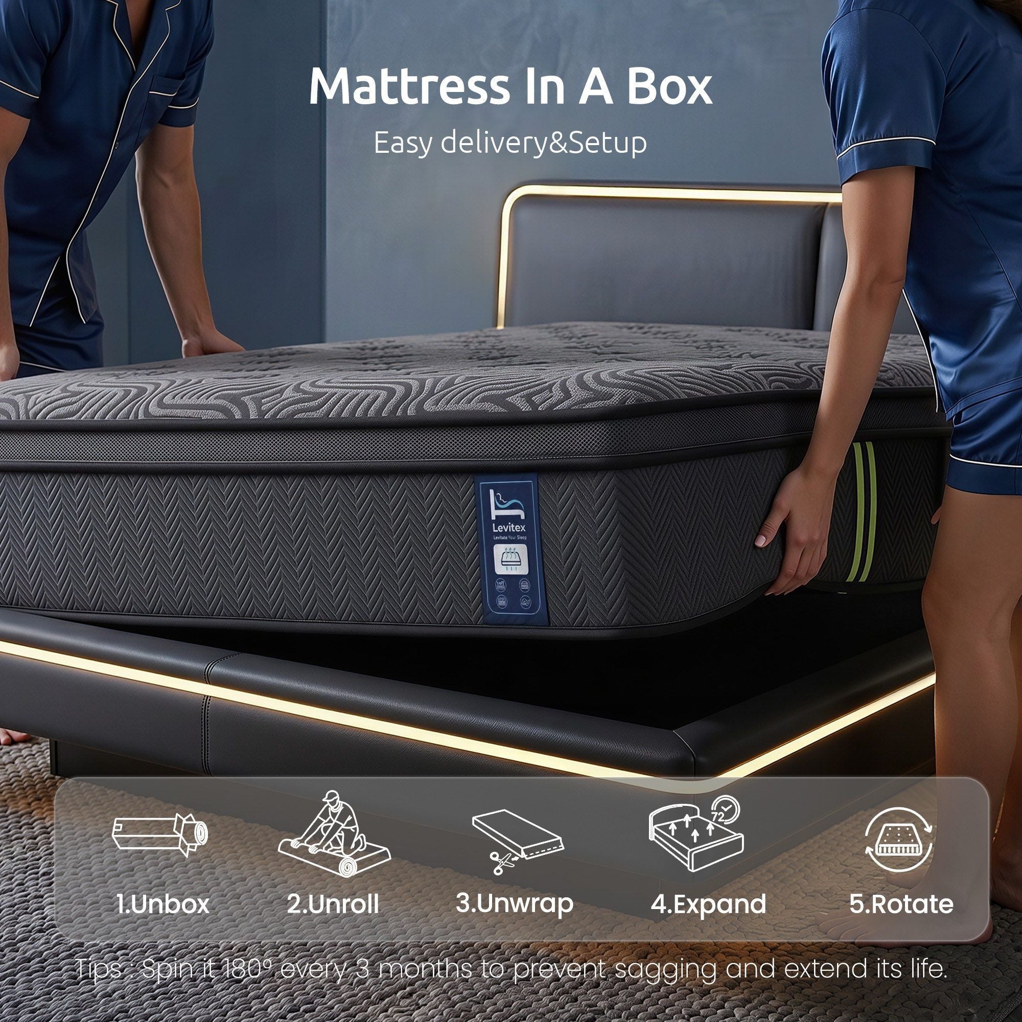 Levitex Double Mattress 34 cm 5-Zone Pressure Relief  Pocket Spring with Reinforced Edge Support & Breathable Gel Memory Foam Hybrid Mattress