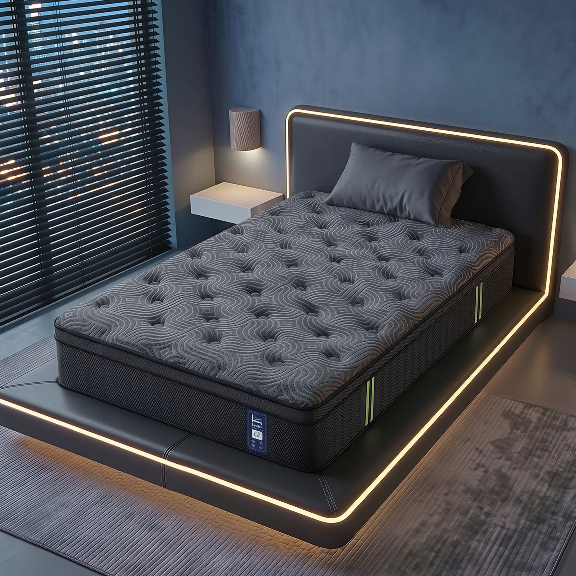 Levitex 34 cm Pocket Spring Mattress with Reinforced Edge Support & 5-Zone Pressure Relief Breathable Gel Memory Foam Hybrid Mattress for Back Pain ‌King Single