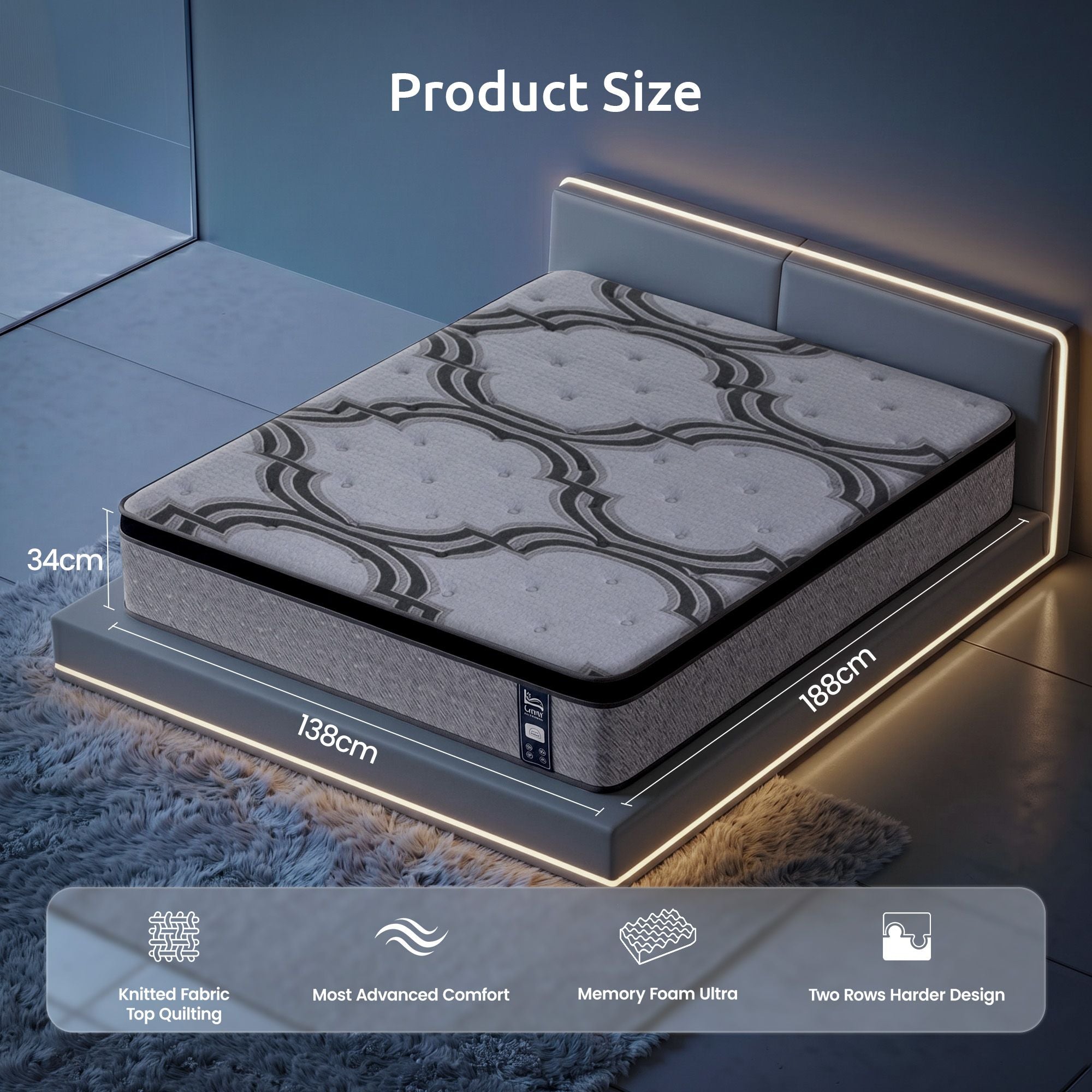 Levitex Double Mattress 34 cm 5-Zone Pocket Spring with Latex & Memory Foam or Extra Lumbar & Shoulder Support