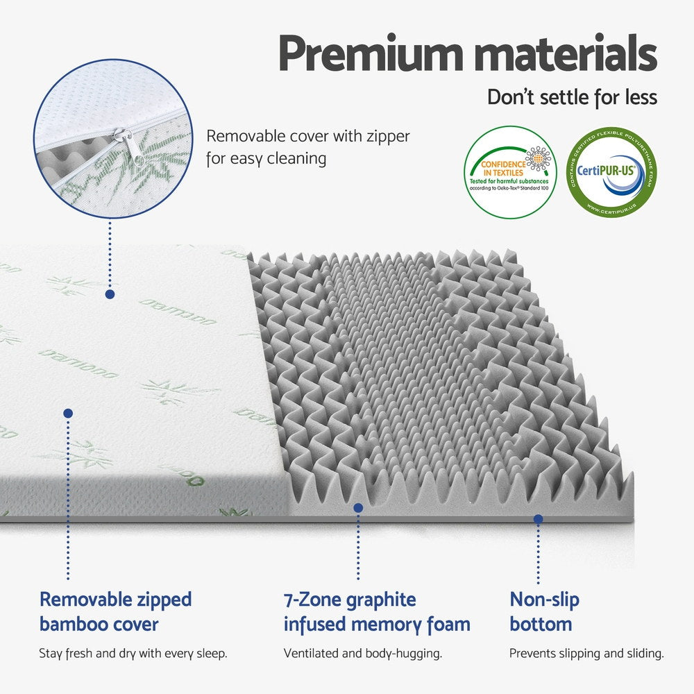 Mattress Toppers: Giselle Bedding 8cm Memory Foam Mattress Topper 7-Zone Graphite King Single