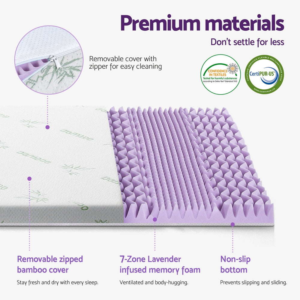 Mattress Toppers: Giselle 8cm Memory Foam Mattress Topper Lavender Infused Bamboo Cover 7-Zone Double