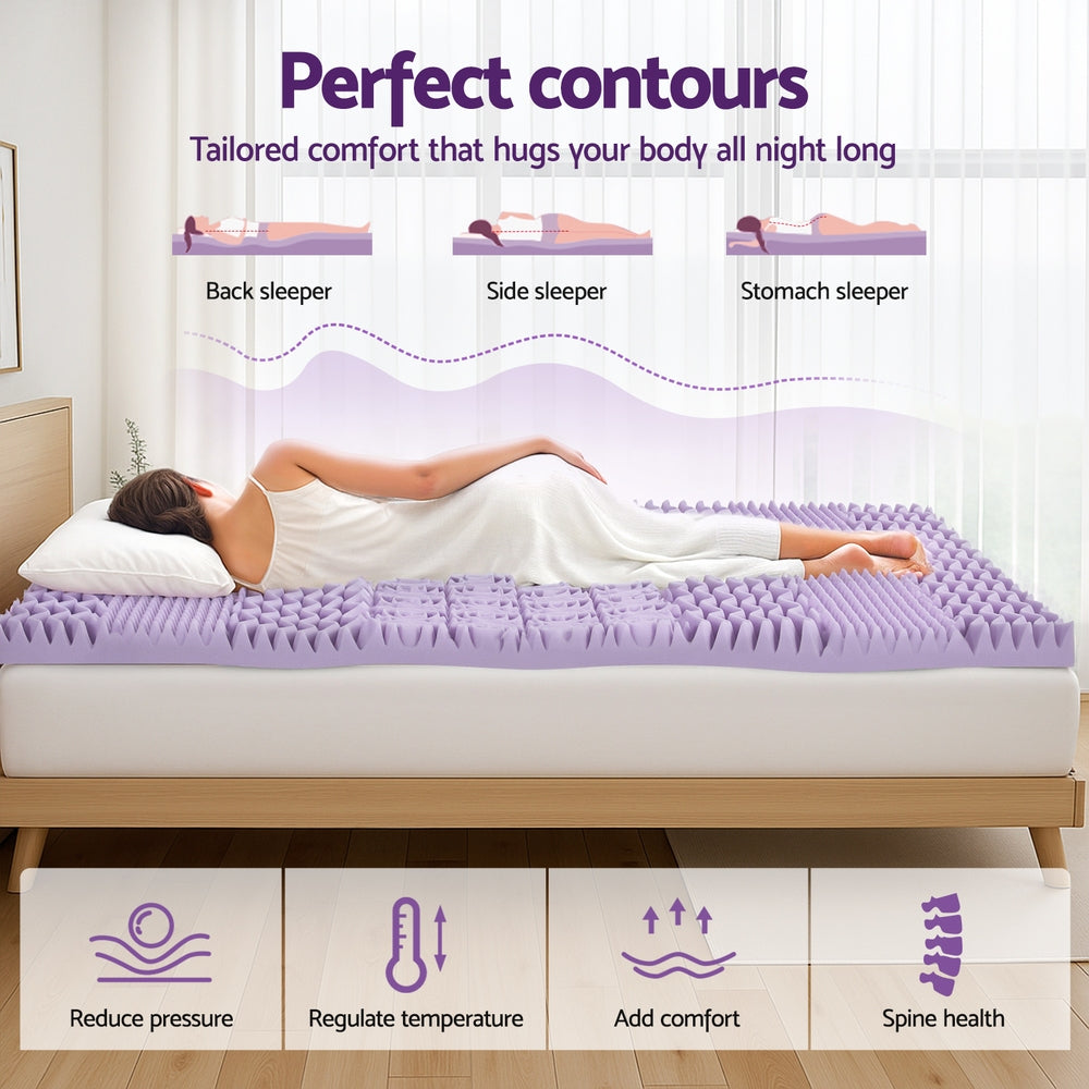 Mattress Toppers: Giselle 8cm Memory Foam Mattress Topper Lavender Infused Bamboo Cover 7-Zone Queen