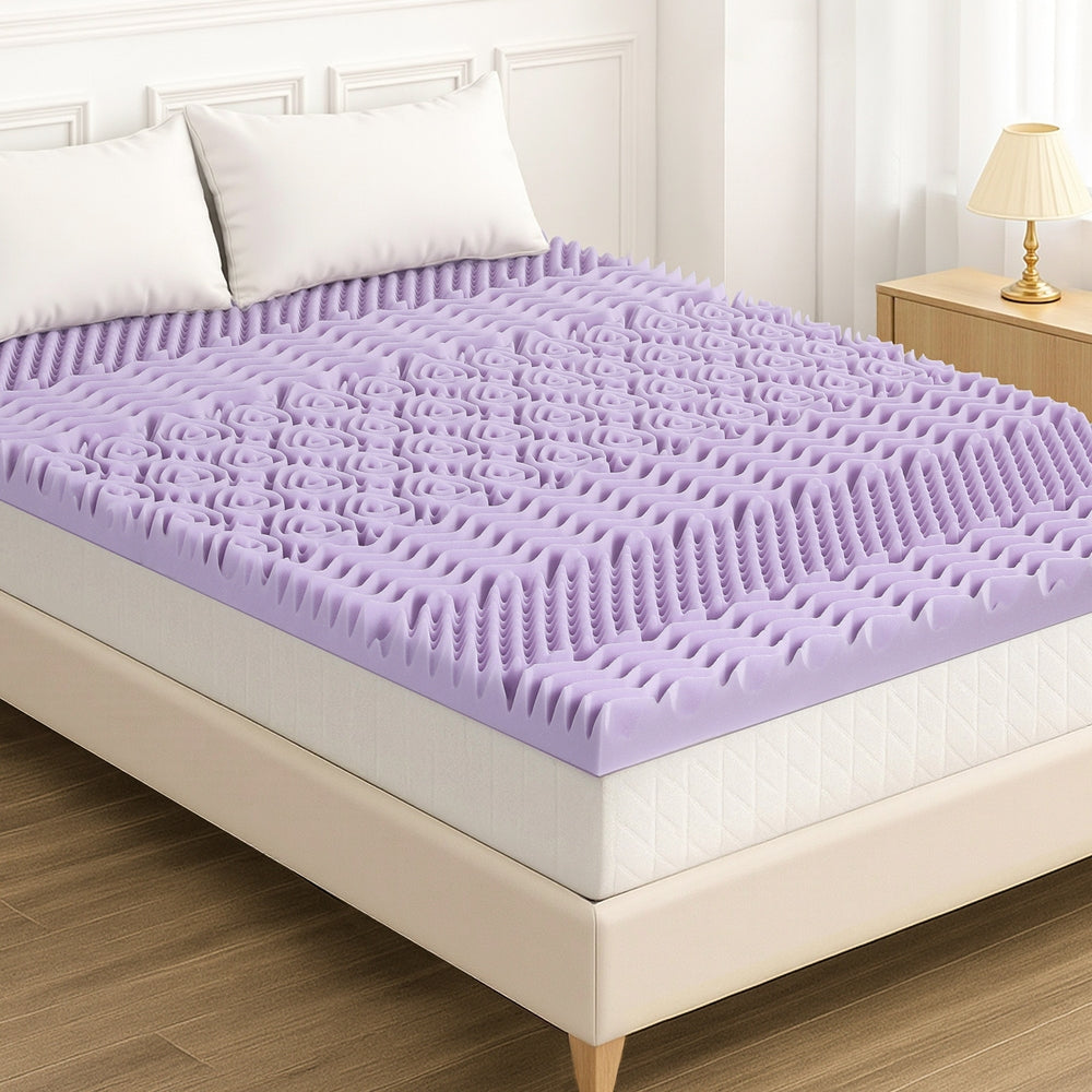 Mattress Toppers: Giselle 8cm Memory Foam Mattress Topper Lavender Infused Bamboo Cover 7-Zone Queen