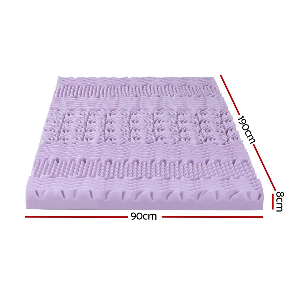 Mattress Toppers: Giselle 8cm Memory Foam Mattress Topper Lavender Infused Bamboo Cover 7-Zone Single