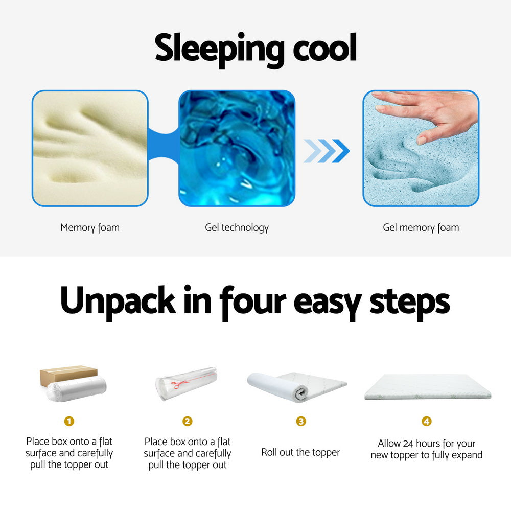 Mattress Toppers: Giselle Bedding Memory Foam Mattress Topper Cool Gel Bed Mat Bamboo 10cm Double