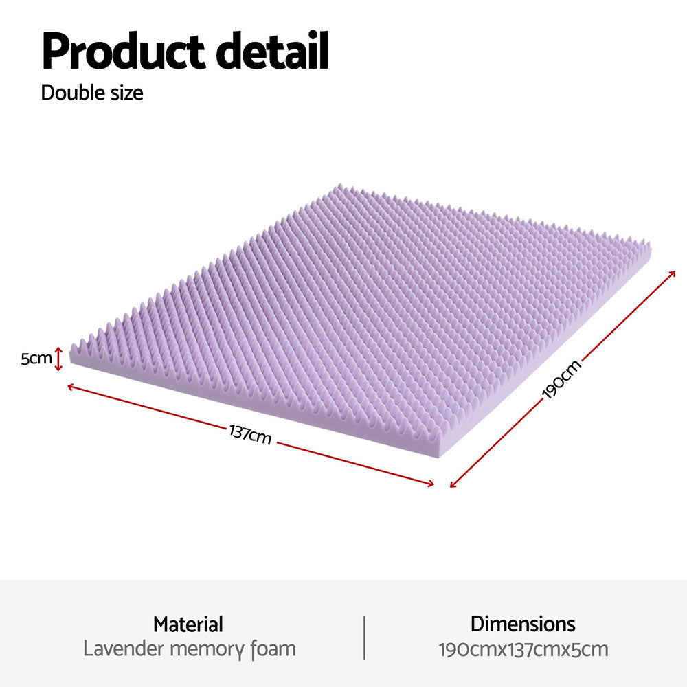Mattress Toppers: Giselle 5cm Memory Foam Mattress Topper Lavender Infused Egg Crate Pad Mat Double