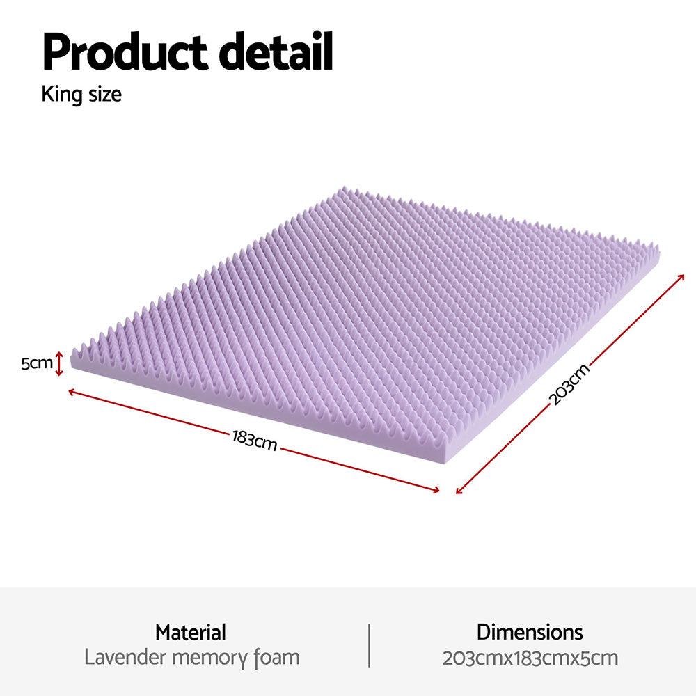 Mattress Toppers: Giselle 5cm Memory Foam Mattress Topper Lavender Infused Egg Crate Pad Mat King