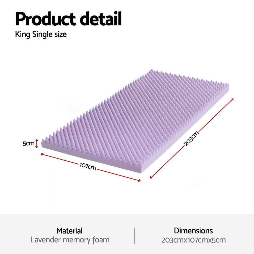 Mattress Toppers: Giselle 5cm Memory Foam Mattress Topper Lavender Infused Egg Crate King Single