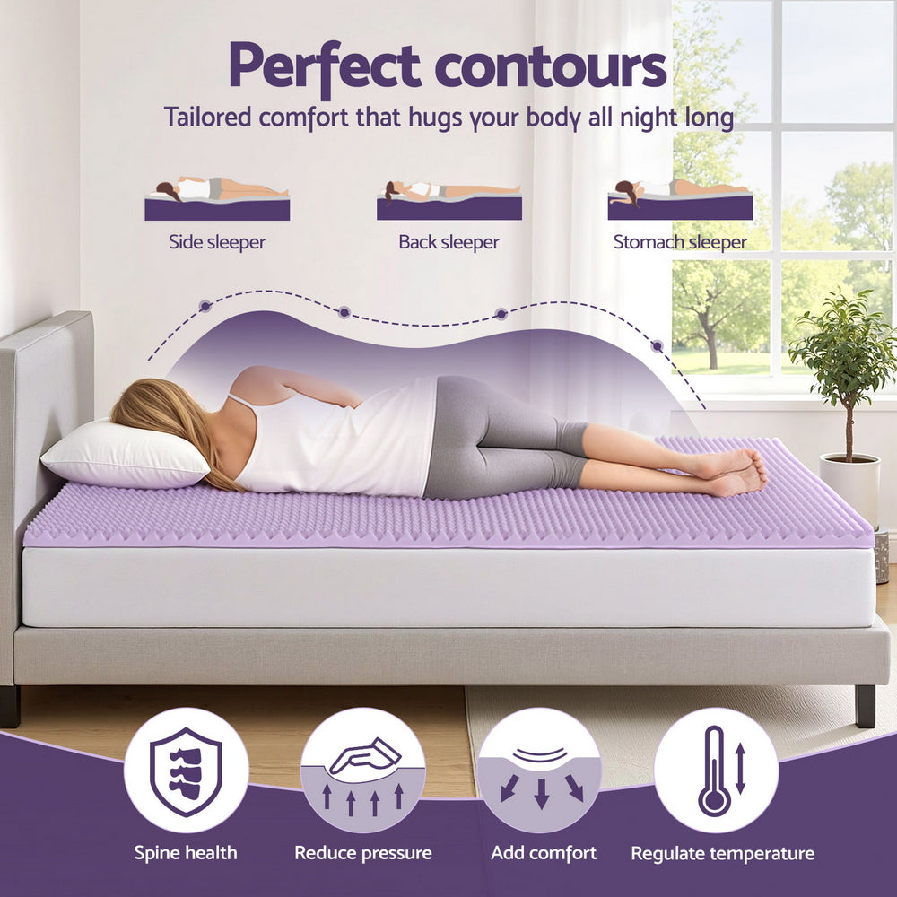 Mattress Toppers: Giselle 5cm Memory Foam Mattress Topper Lavender Infused Egg Crate King Single
