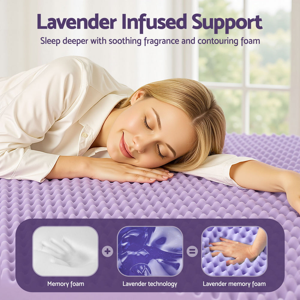 Mattress Toppers: Giselle 5cm Memory Foam Mattress Topper Lavender Infused Egg Crate King Single